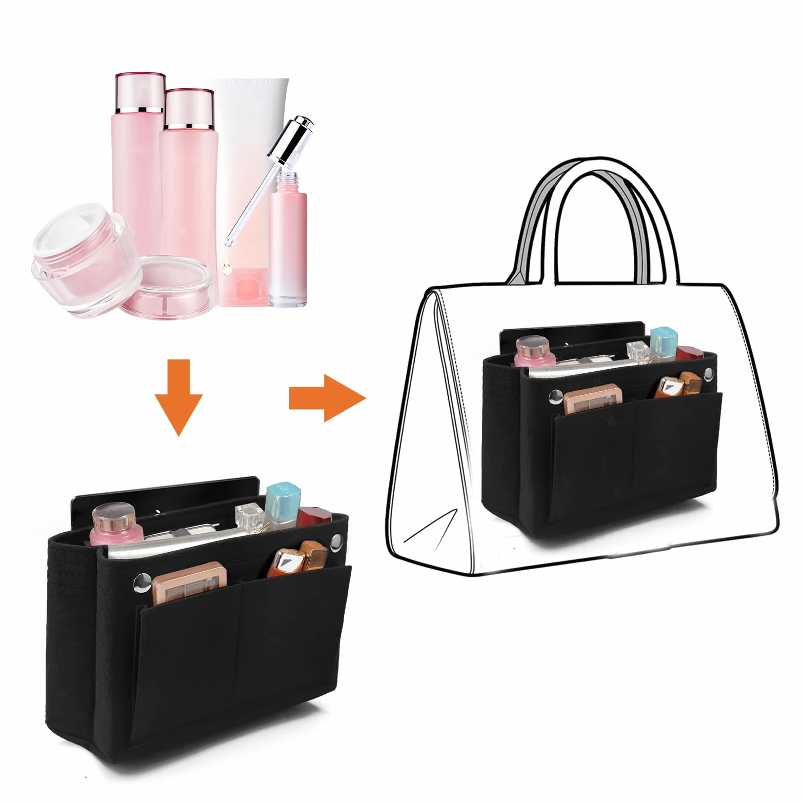 APOMOONS Filcowy organizer do torebki, 24 x 15 x 8 cm, torba wewnętrzna z wieloma przegródkami