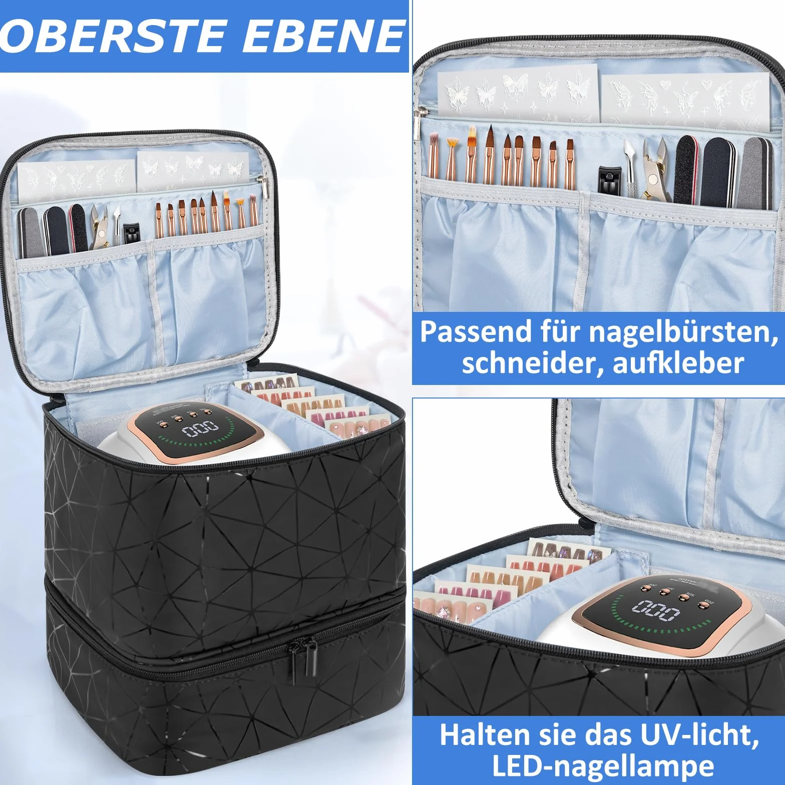OUUTMEE Dwuwarstwowa torba na lakier do paznokci na 30 butelek, walizka do nail art, przenośna torba do przechowywania lakieru do paznokci, nadaje się do przechowywania produktów do pielęgnacji