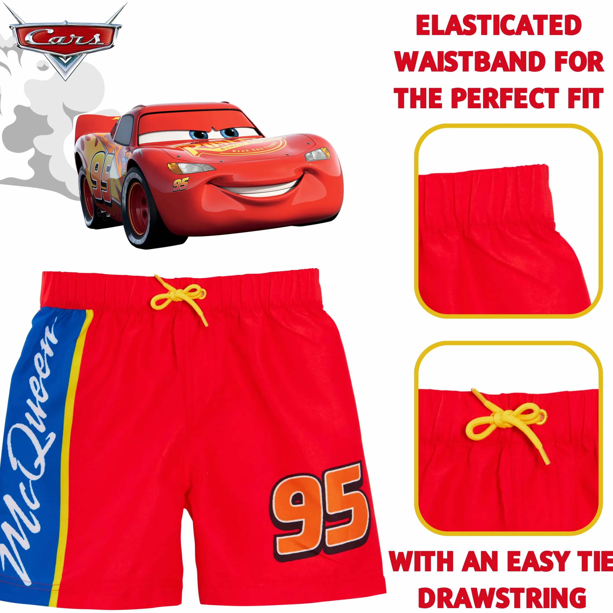 Szorty kąpielowe chłopięce Cars + Rash Vest Lighting McQueen, 2-częściowy zestaw kąpielowy dla dzieci, do surfowania + szorty, zestaw do pływania