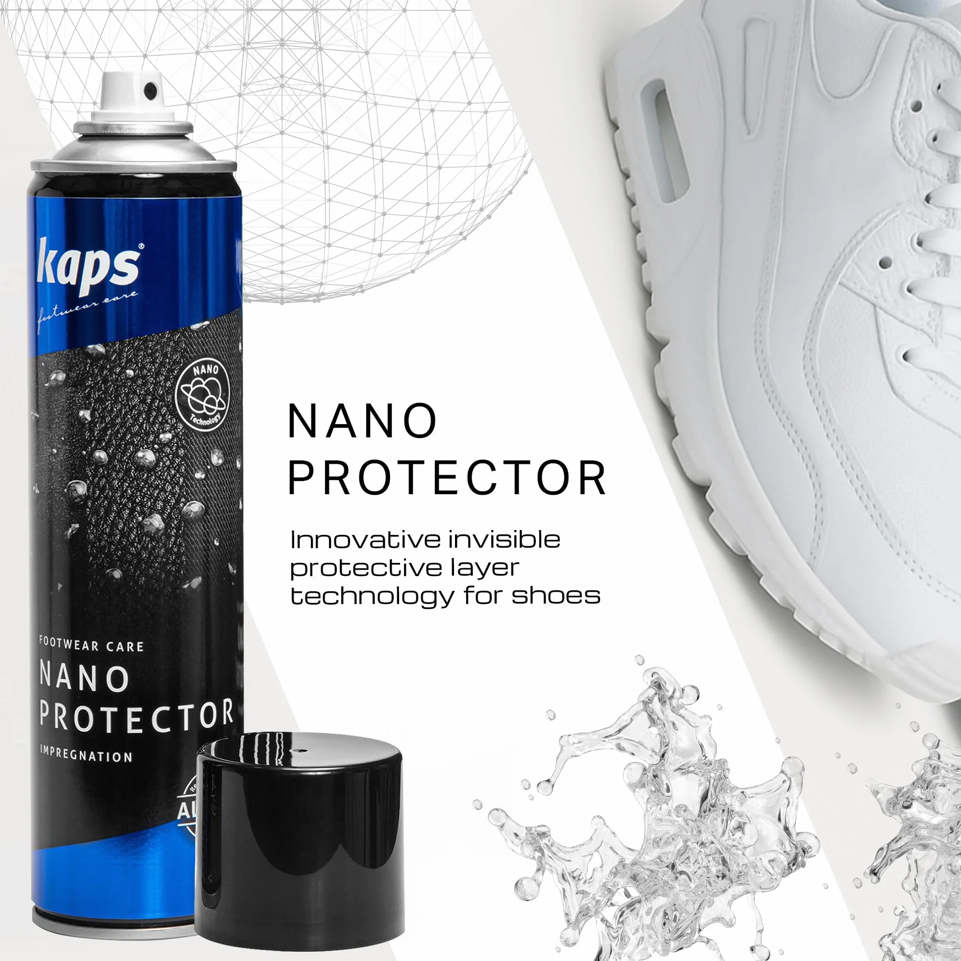 Kaps Nano Protector, Zestaw 2x 400ml, Wodoodporny Spray Ochronny do Butów ze Skóry, Nubuku, Zamszu, Tekstyliów i Materiałów TEX, Ogranicza Wilgoć i Brud