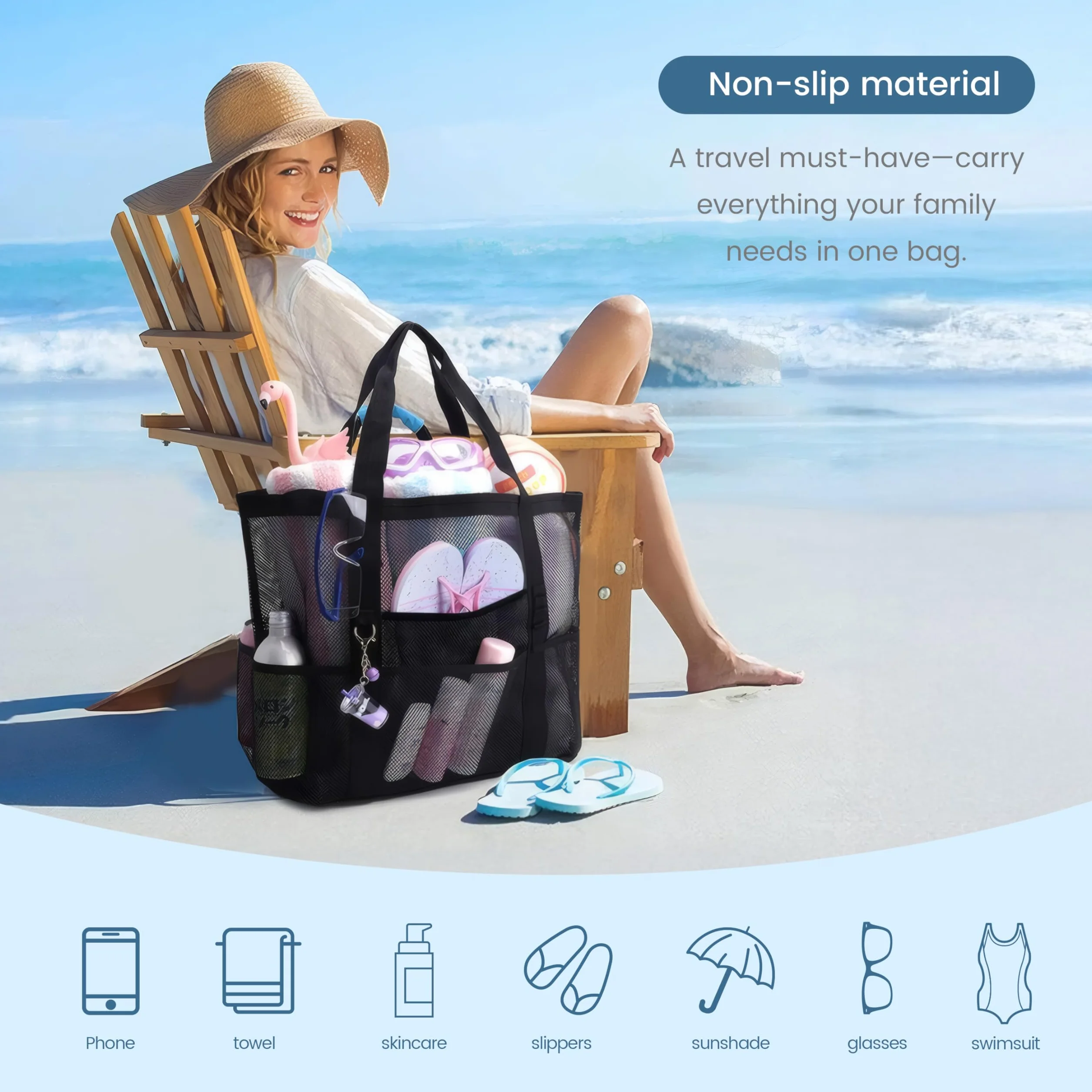 1 sztuka torba plażowa + kosmetyczka, xxl damska torba