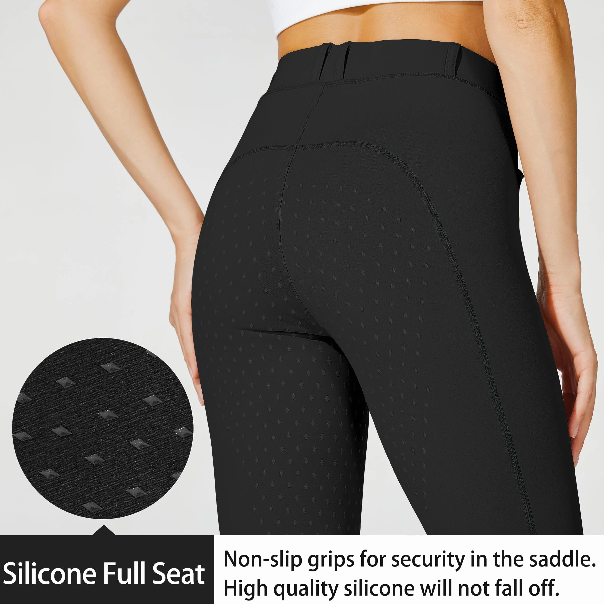 WILLIT Damskie bryczesy do jazdy konnej z pełnym obszyciem silikonowe bryczesy High Waist Stretch bryczesy z zamkiem błyskawicznym szlufki na