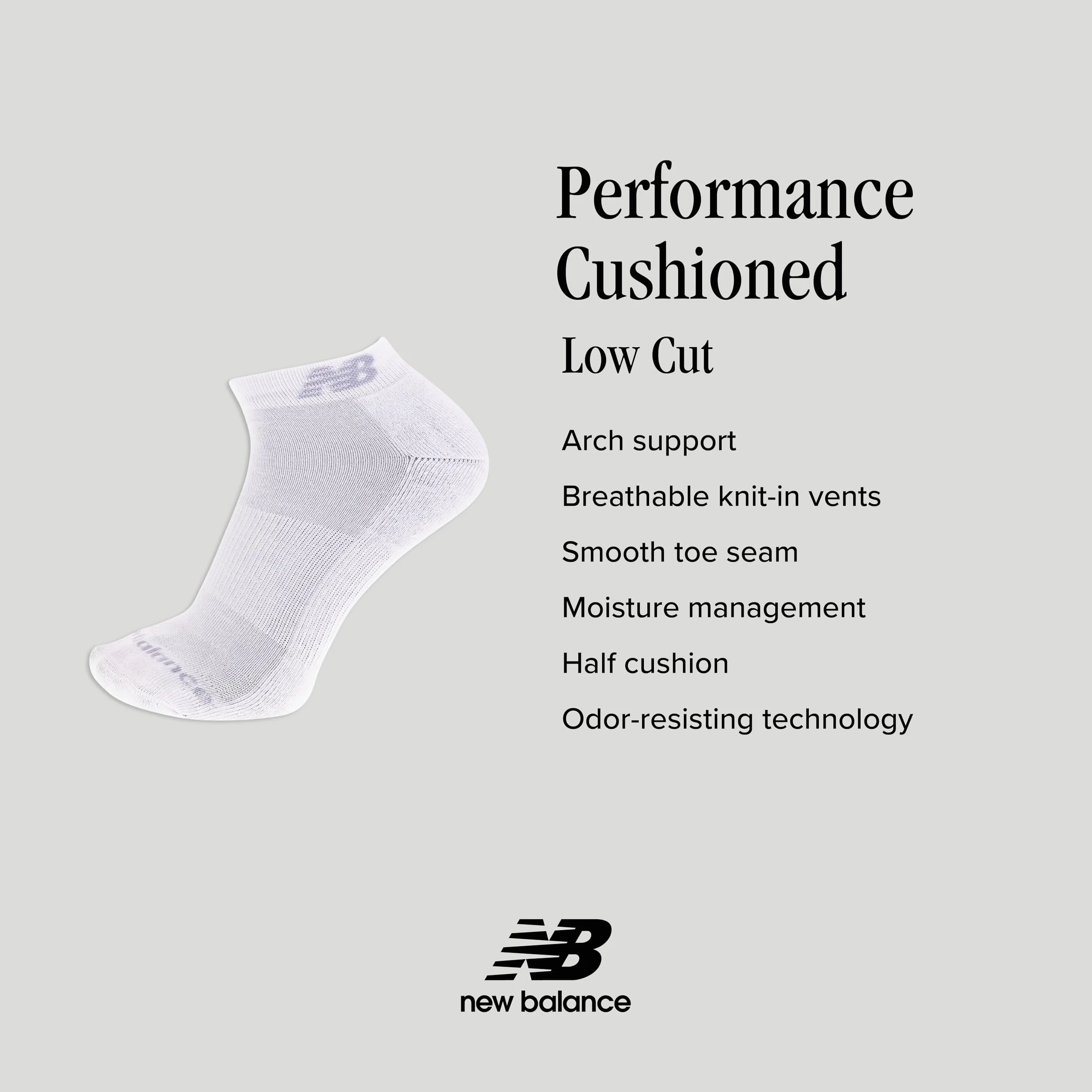 New Balance Low Cut 6 par Uniseks Performance Cushioned Low Cut Socks - 6 & 12 Pairs - Moisture Wicking
