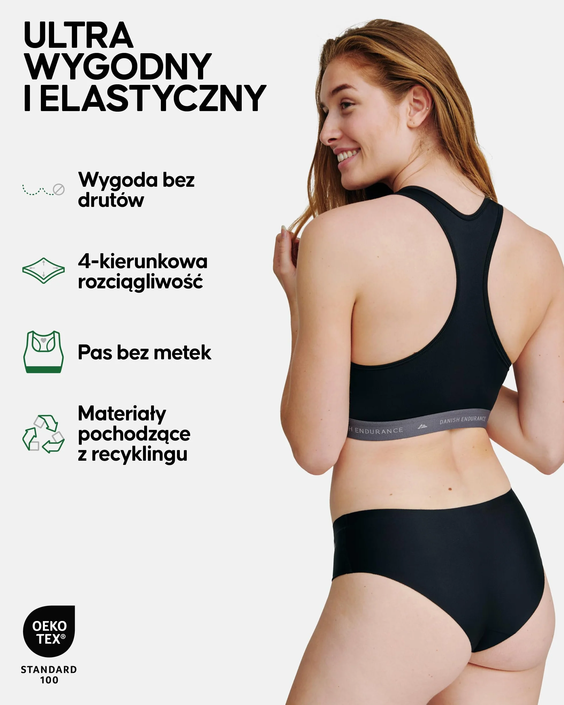 DANISH ENDURANCE Stanik Sportowy Bralette, Wygodny Biustonosz bez Fiszbin, Miękki, Lekki, do Biegania, na Siłownię, do Ćwiczeń, 1 Sztuka