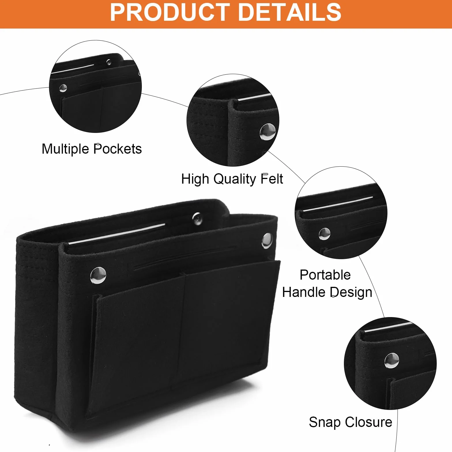 APOMOONS Filcowy organizer do torebki, 24 x 15 x 8 cm, torba wewnętrzna z wieloma przegródkami