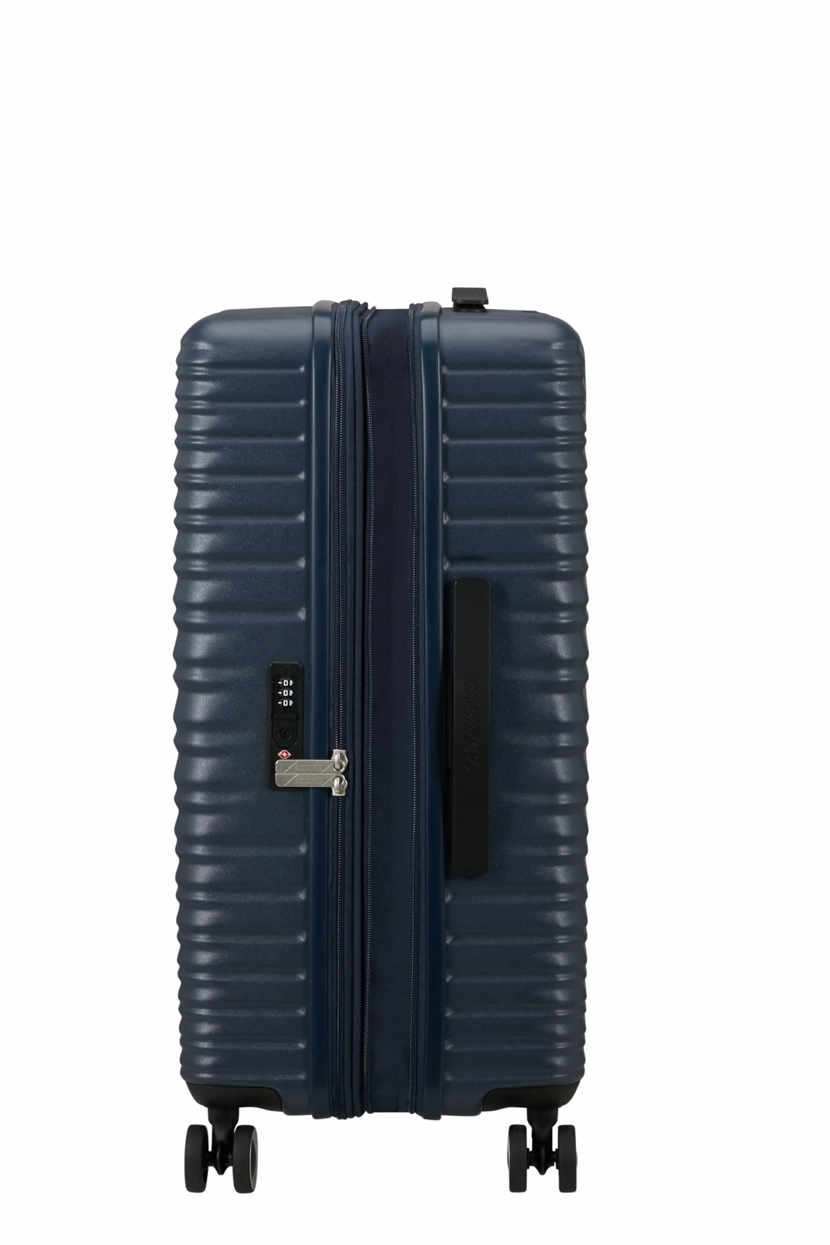 American Tourister Aerotech - 3-częściowy zestaw bagażowy z twardą skorupą (do przenoszenia, średni, duży) rozszerzalny zestaw wózków z zamkiem TSA - niebieski (metaliczny granat)