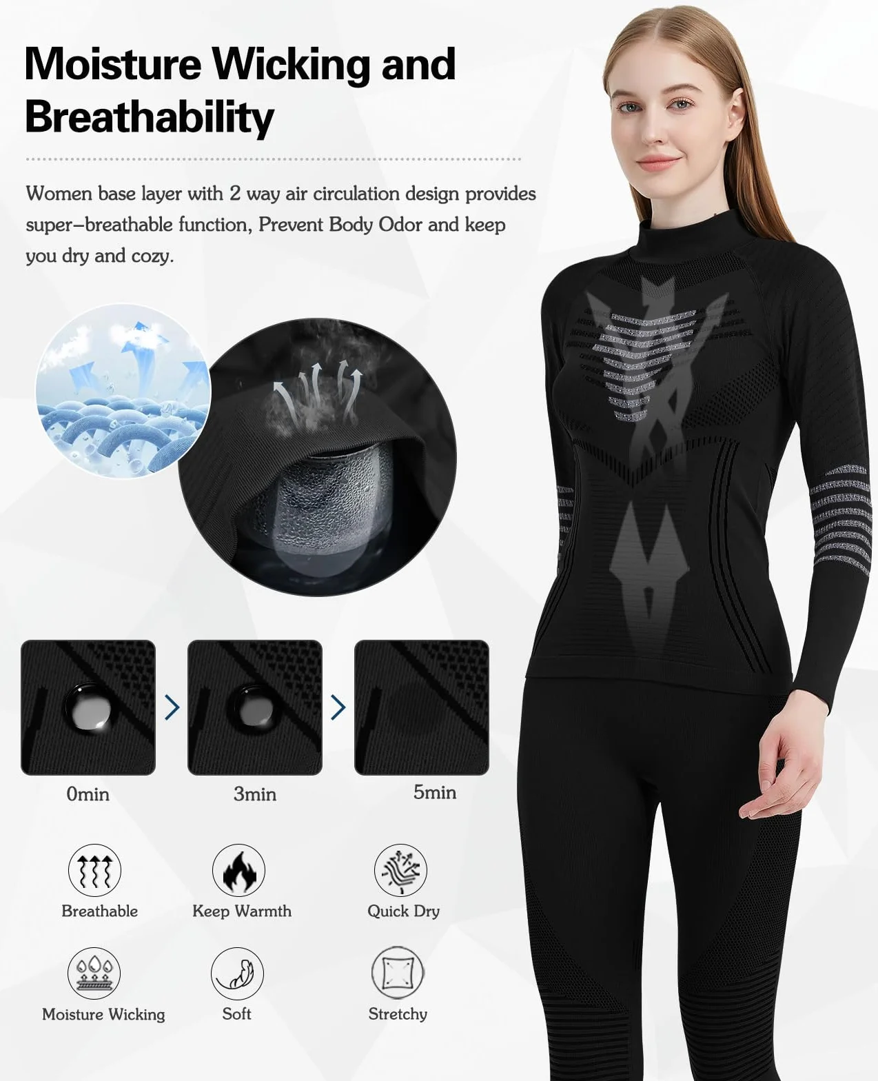 Zestaw warstw podstawowych Kobiety Thermal Underwear for Women Winter Warm Base Layer Compression Set