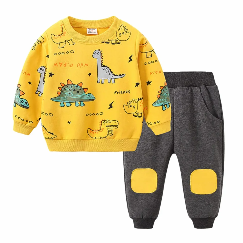 FedMois Kombinezon Dla Dzieci Chłopców Bluza i Długie Spodnie, żółte dinozaury, 5-6 anni