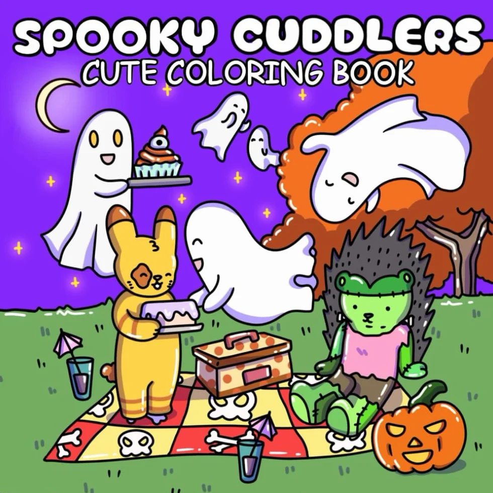 Spooky Cuddlers: Cute Coloring Book for Adults and Teens Featuring Creepy Animal Friends in Cozy Moments for Relaxation
