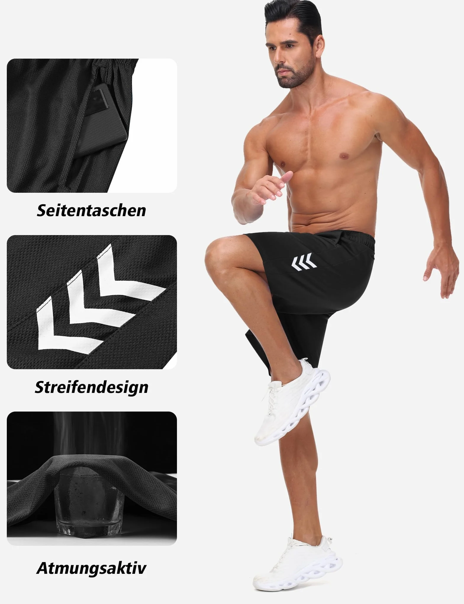 Kuzwafs 3-Pack Męskie spodenki Szorty treningowe sportowe spodenki szorty oddychające siłownia szybkoschnące spodnie z kieszeniami