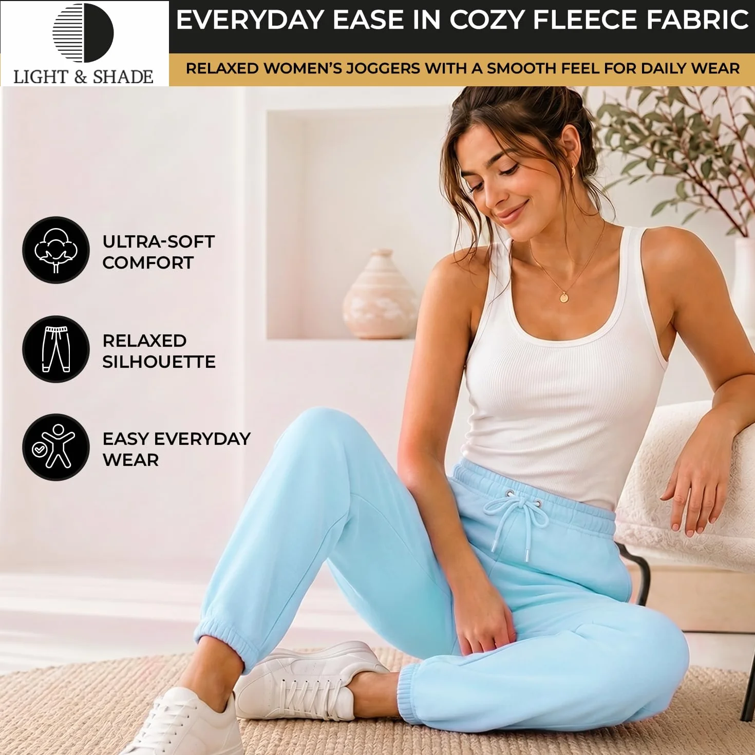 Light & Shade Damskie spodnie dresowe loungewear, miękkie w dotyku joggery do domu i na co dzień