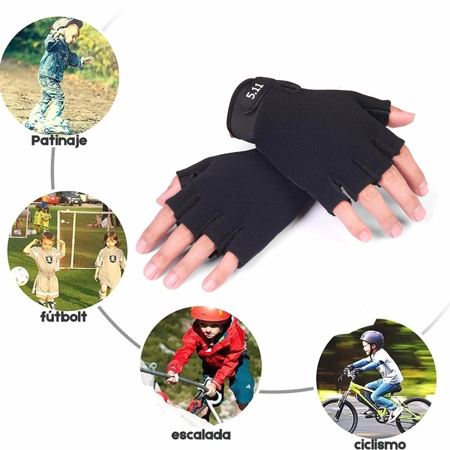Dziecięce Rękawiczki Sportowe, Jedna para Dziecięce Rękawiczki z Półpalcami Antypoślizgowe Dziecięce Rękawiczki Rowerowe Poliester Dziecięce Rękawiczki Rowerowe Bez Palców z