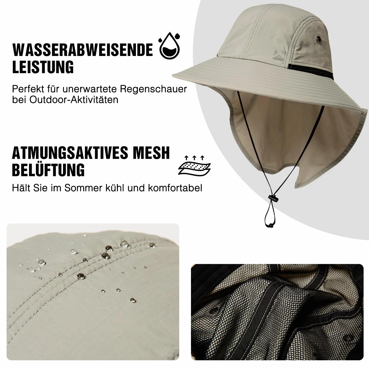 TOP-EX XL/XXL wodoszczelny kapelusz przeciwsłoneczny, męski, szerokie rondo, ochrona przed słońcem, czapka outdoorowa, trekkingowa, z ochroną karku, na lato, składana