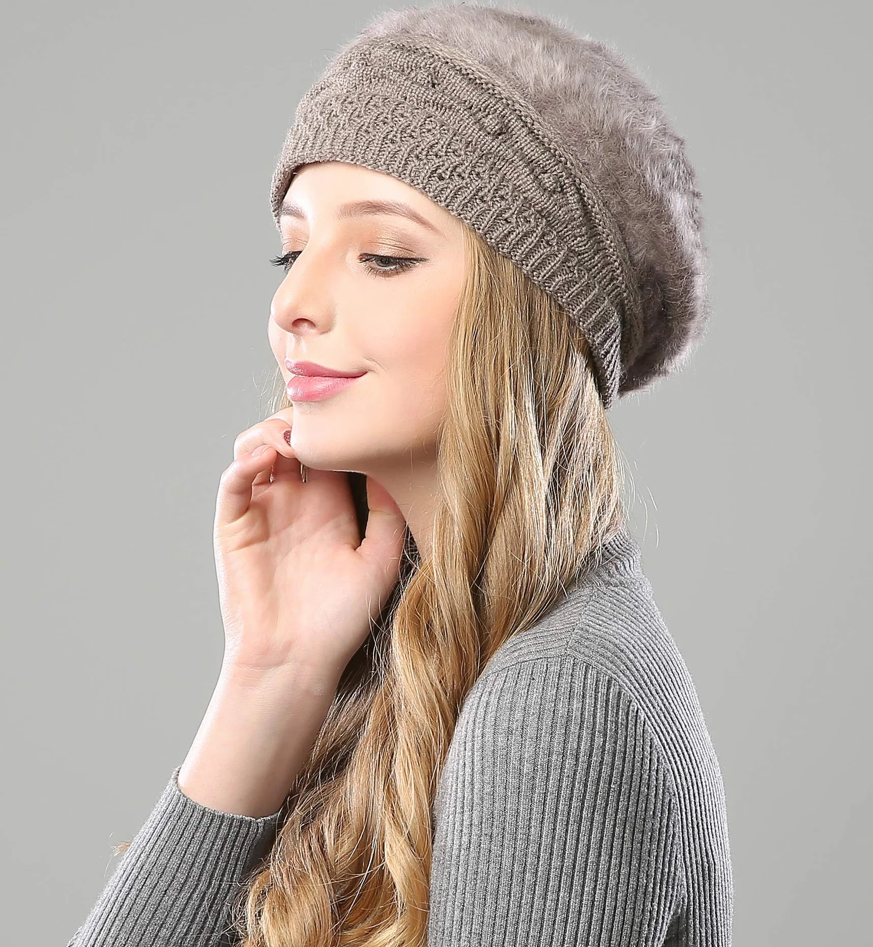 Superora Czapka beanie dla kobiet dwuwarstwowa polarowa linia zimowe czapki z dzianiny żeberet czapka francuska czapka vintage dzianinowa pleciona szydełkowa elegancka lekka vintage ładna klasyczna