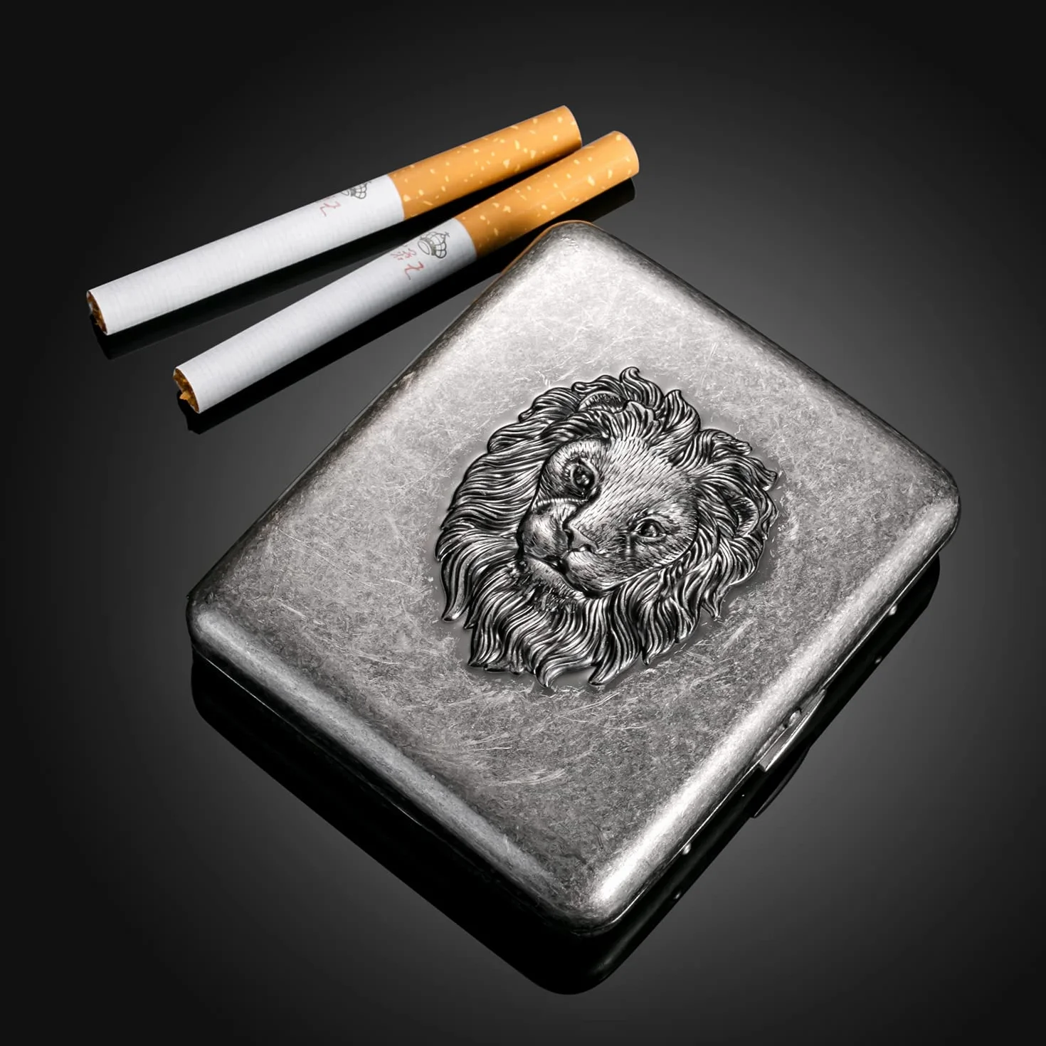 Papierośnica w stylu vintage, srebrna, męska, metalowa, z pudełkiem na prezent, w stylu retro, dla mężczyzn i kobiet, antyczna papierośnica, 20 papierosów, ze stali nierdzewnej, dla mężczyzn i kobiet