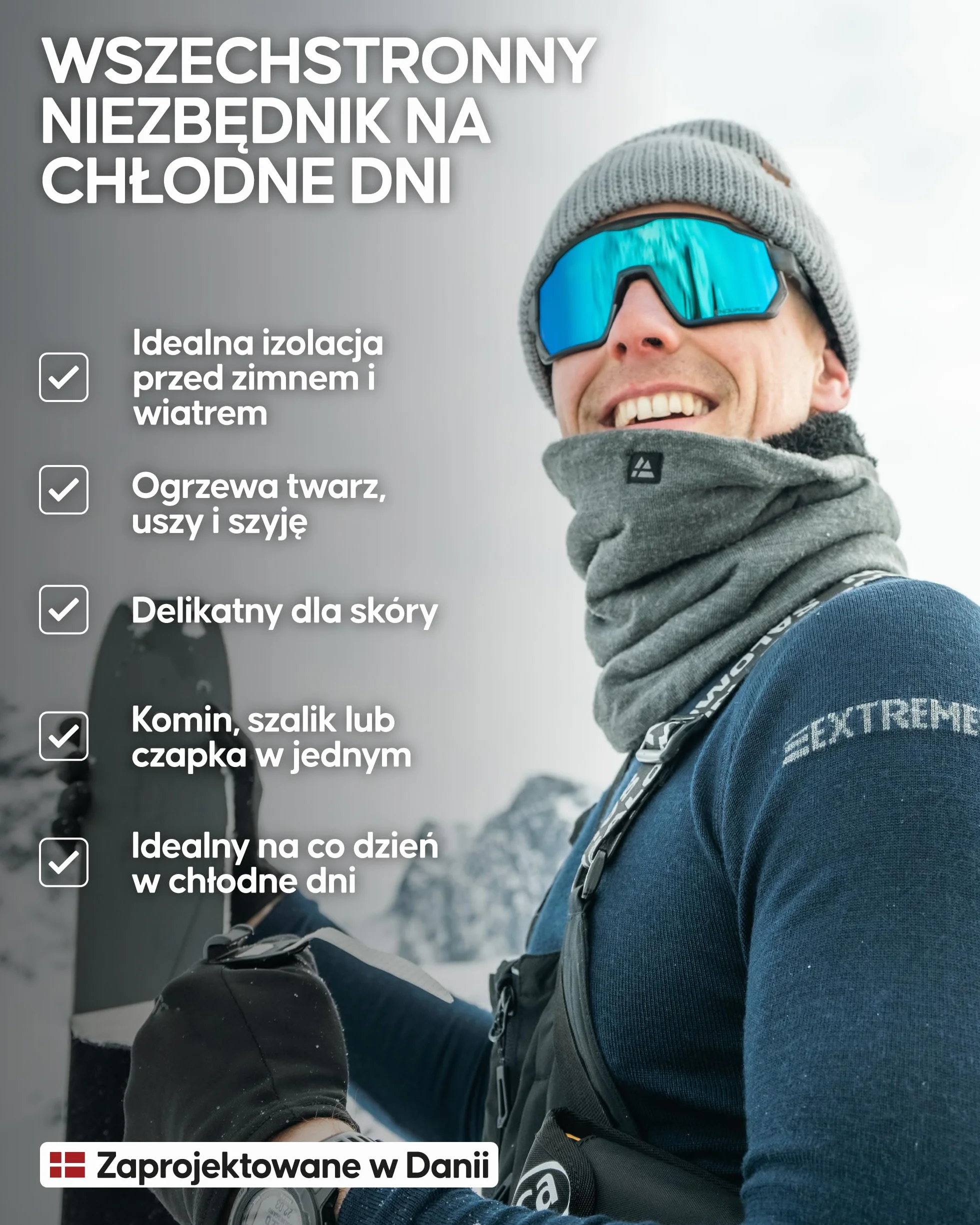 DANISH ENDURANCE Komin Termiczny Merino z Polarem, Ocieplacz na Szyję na Zimę, dla Mężczyzn i Kobiet