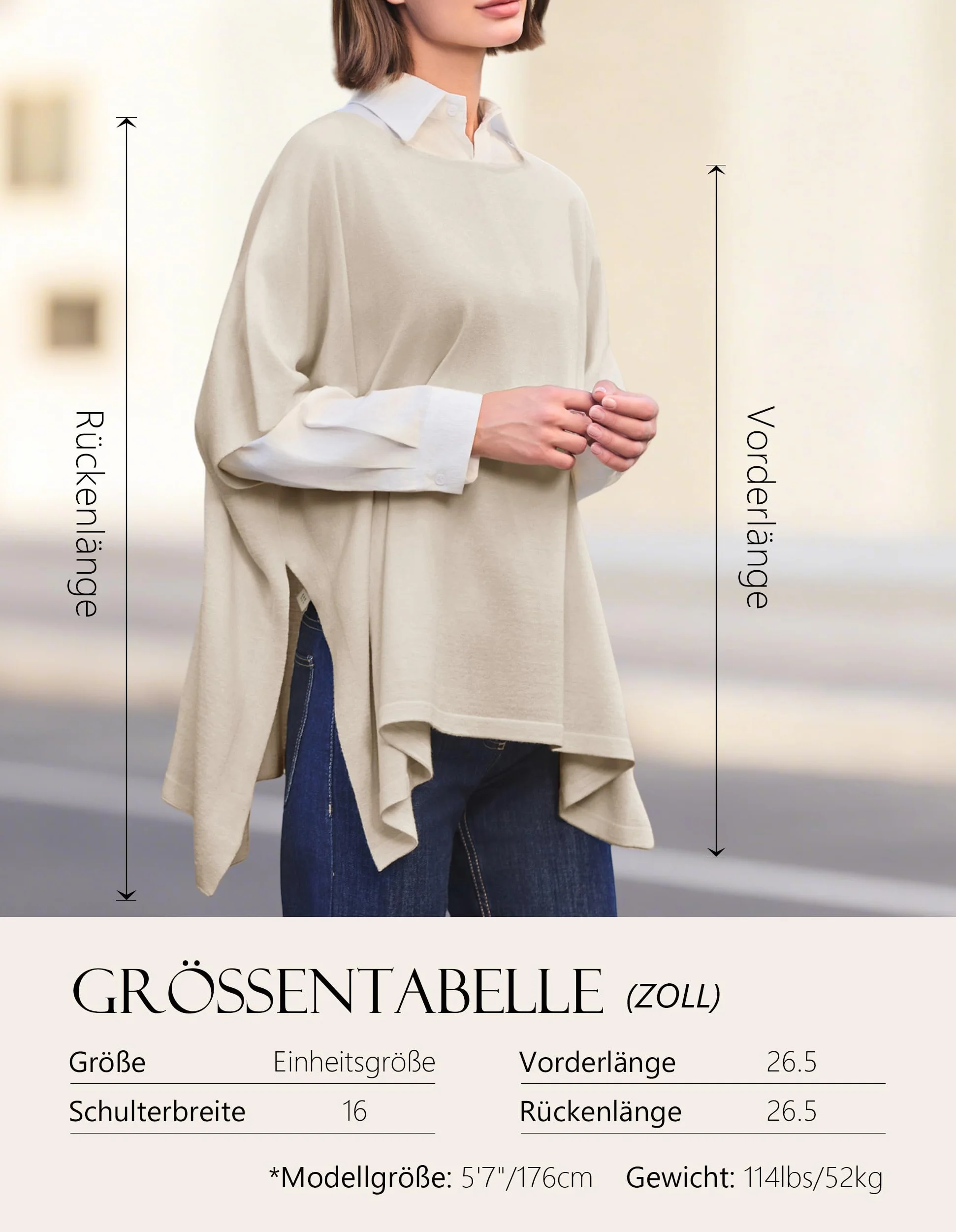 PULI Damski sweter ponczo eleganckie wiskozowe dzianina luźny siedzący ponczo szal