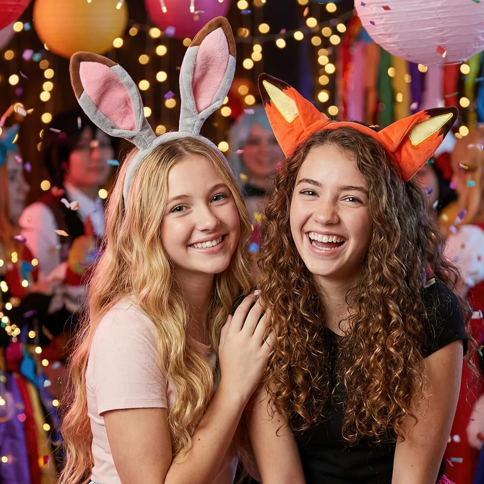 MWOOT Ears królik opaska na głowę, opaska na uszy, królik i lis, 2 sztuki karnawałowy kostium dla pary Cosplay, śliczne pluszowe uszy dla kobiet mężczyzn