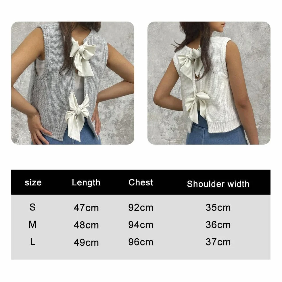 Sweter kamizelka top dla kobiet na co dzień krótki dzianinowy kardigan kamizelka muszka tył sweter tank topy bez rękawów moda dzianina