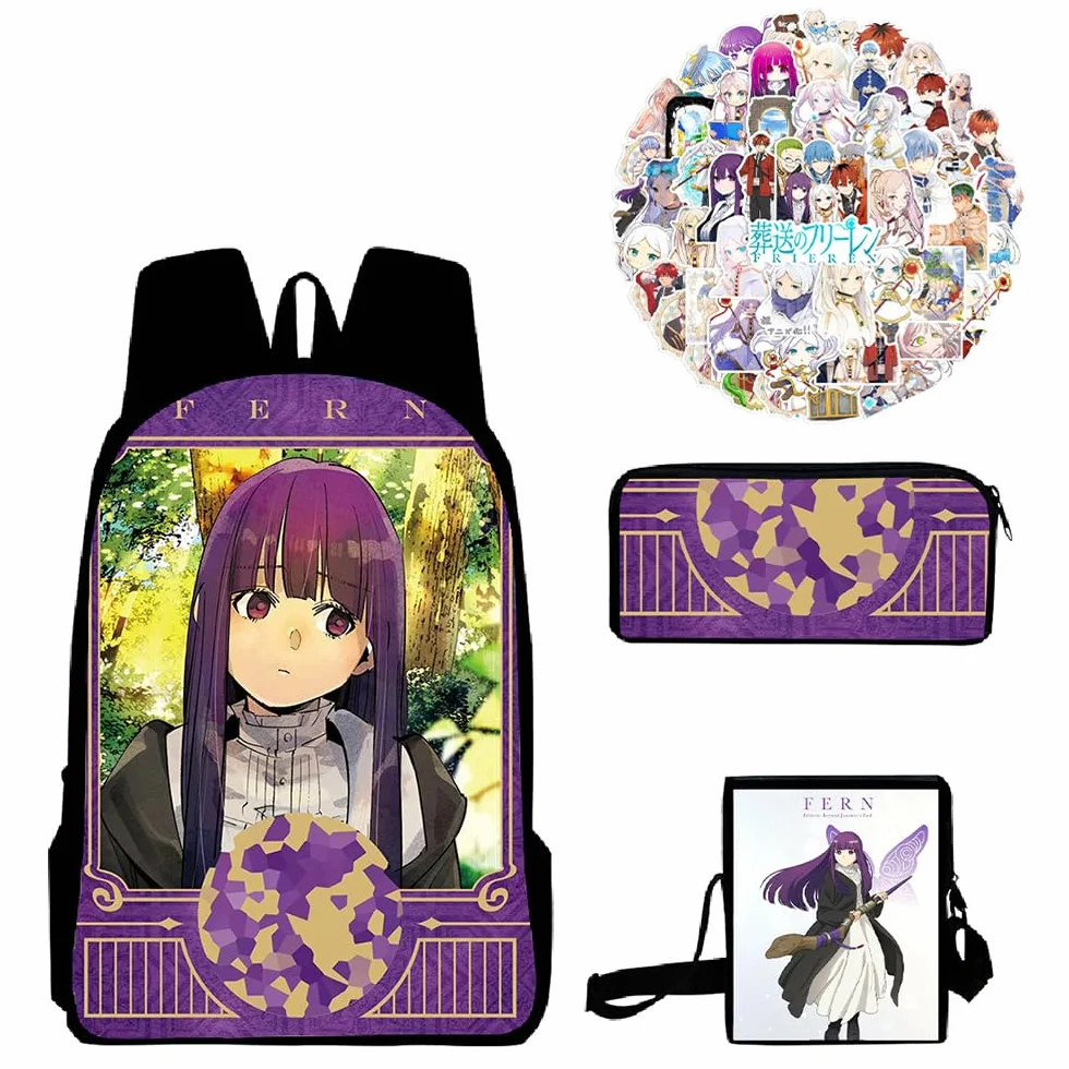 Zestaw 53 szt. Frieren Beyond Journey's End plecak, tornister szkolny, 50 sztuk naklejek anime, torba na ramię, piórnik, torba na ramię, niebo/dalekie/mocny/heiter unisex kreskówka plecak szkolny