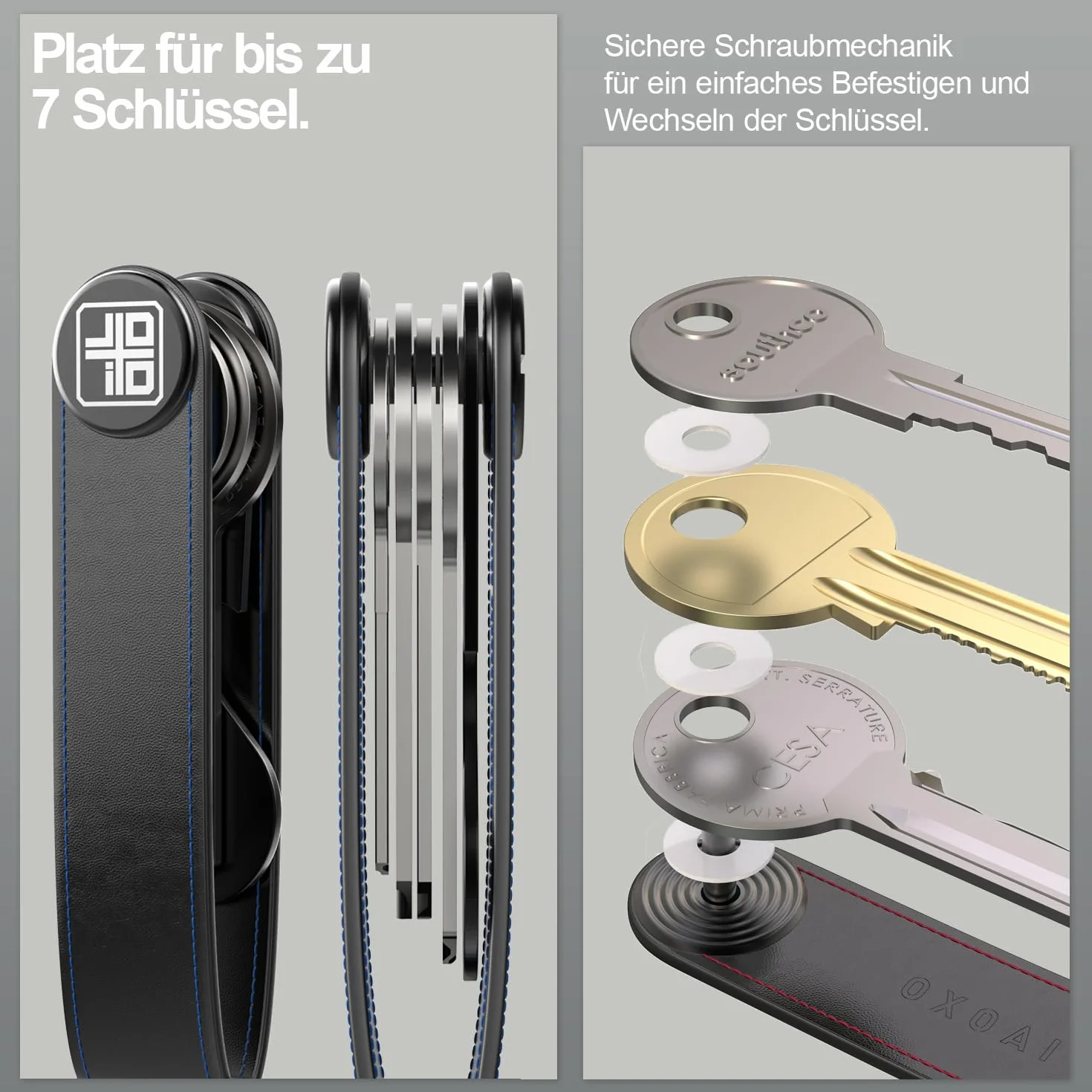 Organizer na klucze ze skóry, praktyczne etui na klucze z otwieraczem do butelek, karabińczykiem i otwieraczem do wózka na zakupy – mini etui na klucze, które chroni do 7 kluczy