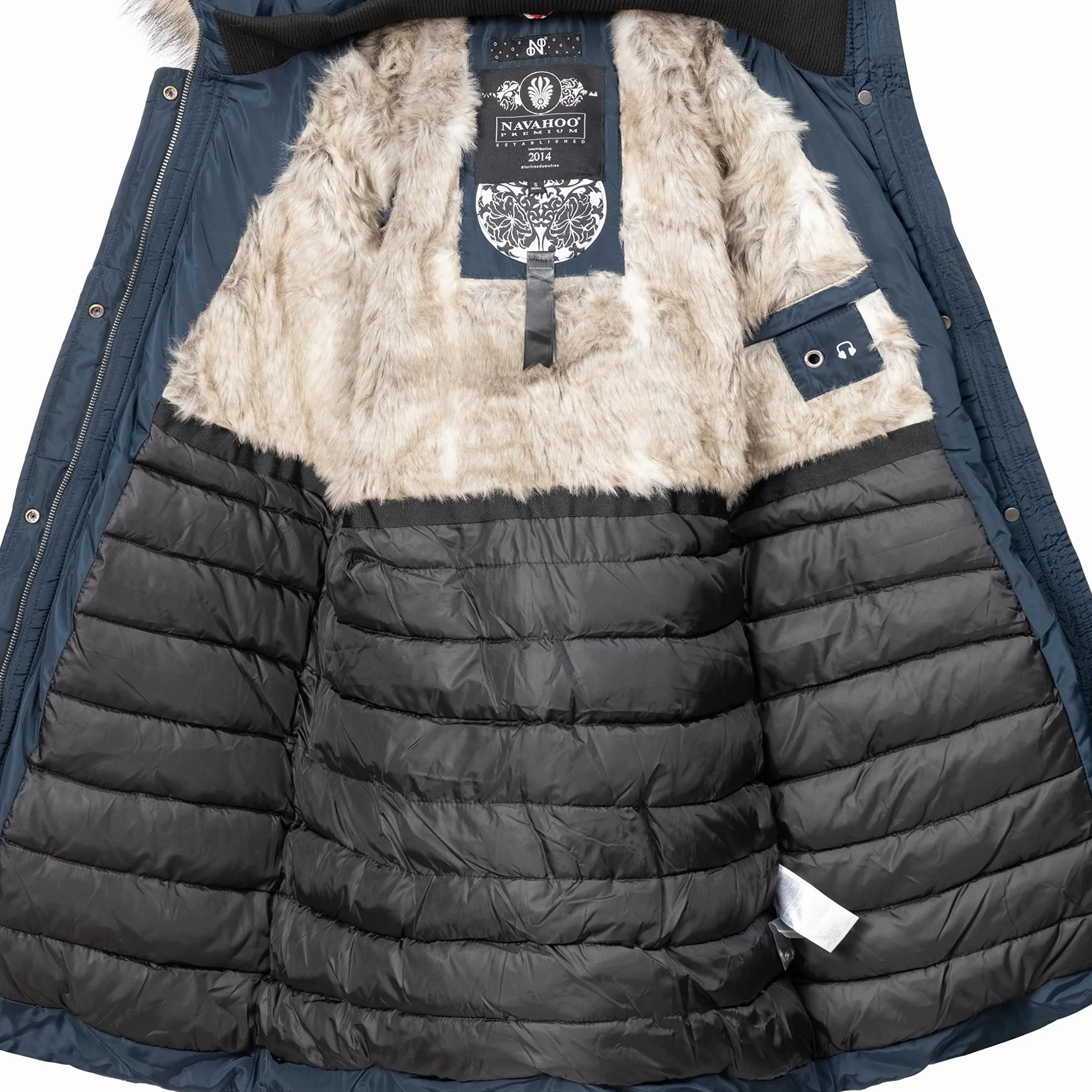 Navahoo Damski płaszcz zimowy ciepły płaszcz pikowany długi z kapturem Paula XS-XXL