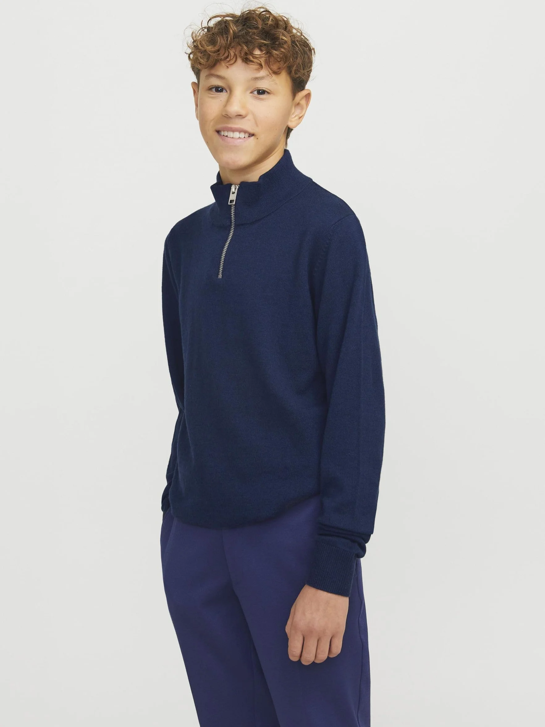 JACK&JONES JUNIOR Chłopięcy Jjeemil Knit Half Zip Noos Jnr sweter z dzianiny, granatowy blezer, 128