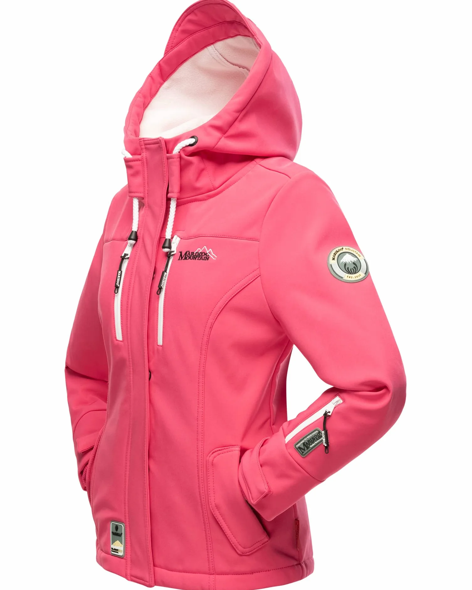 MARIKOO Damska kurtka softshell, wodoszczelna kurtka outdoorowa z kapturem, mały zamek, rozm. XS-XXL