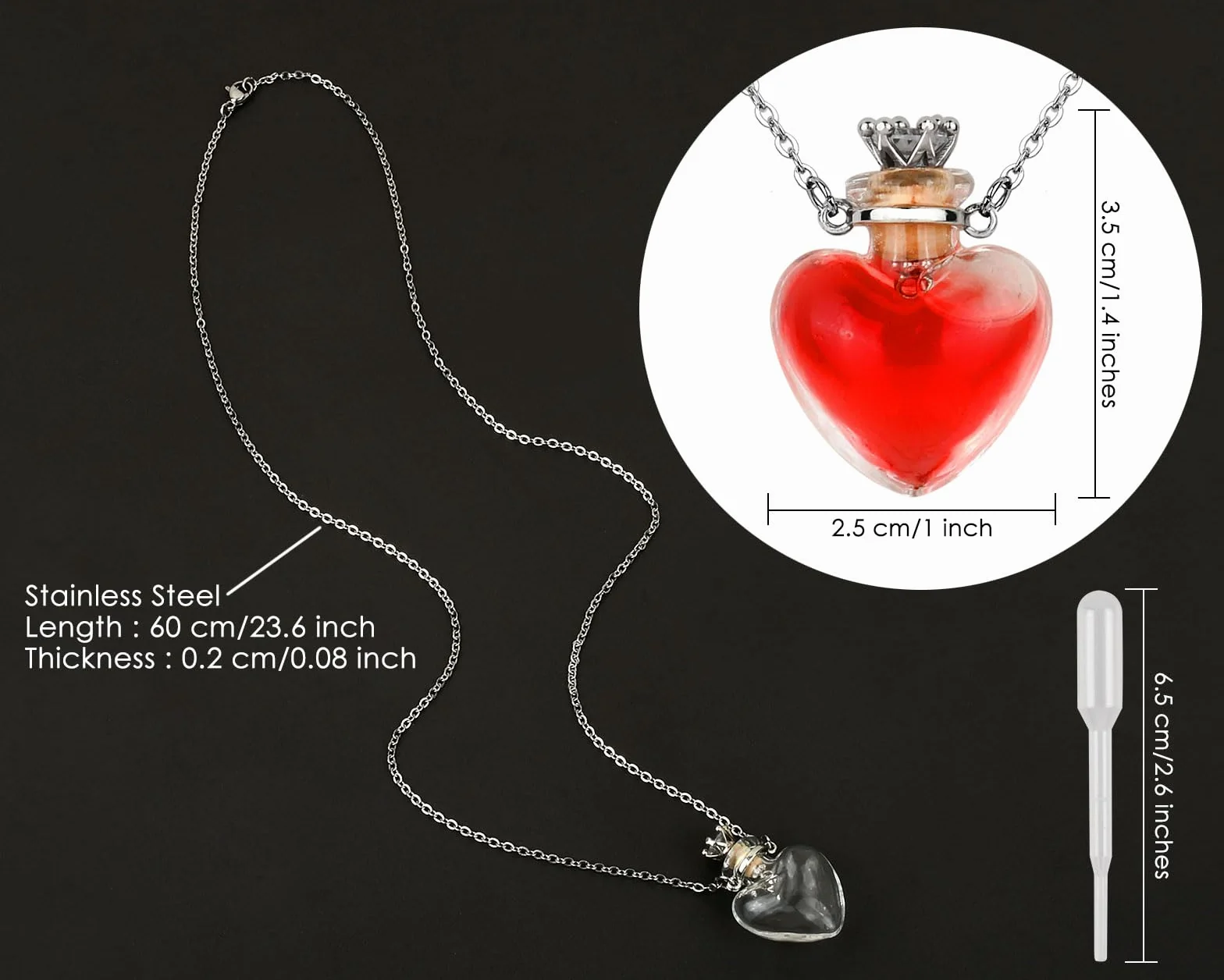 ds. distinctive style Naszyjnik na fiolkę w kształcie serca butelka perfum wisiorek z krwią fiolka naszyjnik do płynnej biżuterii pamiątkowej na prochy szklany pamiątka urna naszyjnik dla kobiet,
