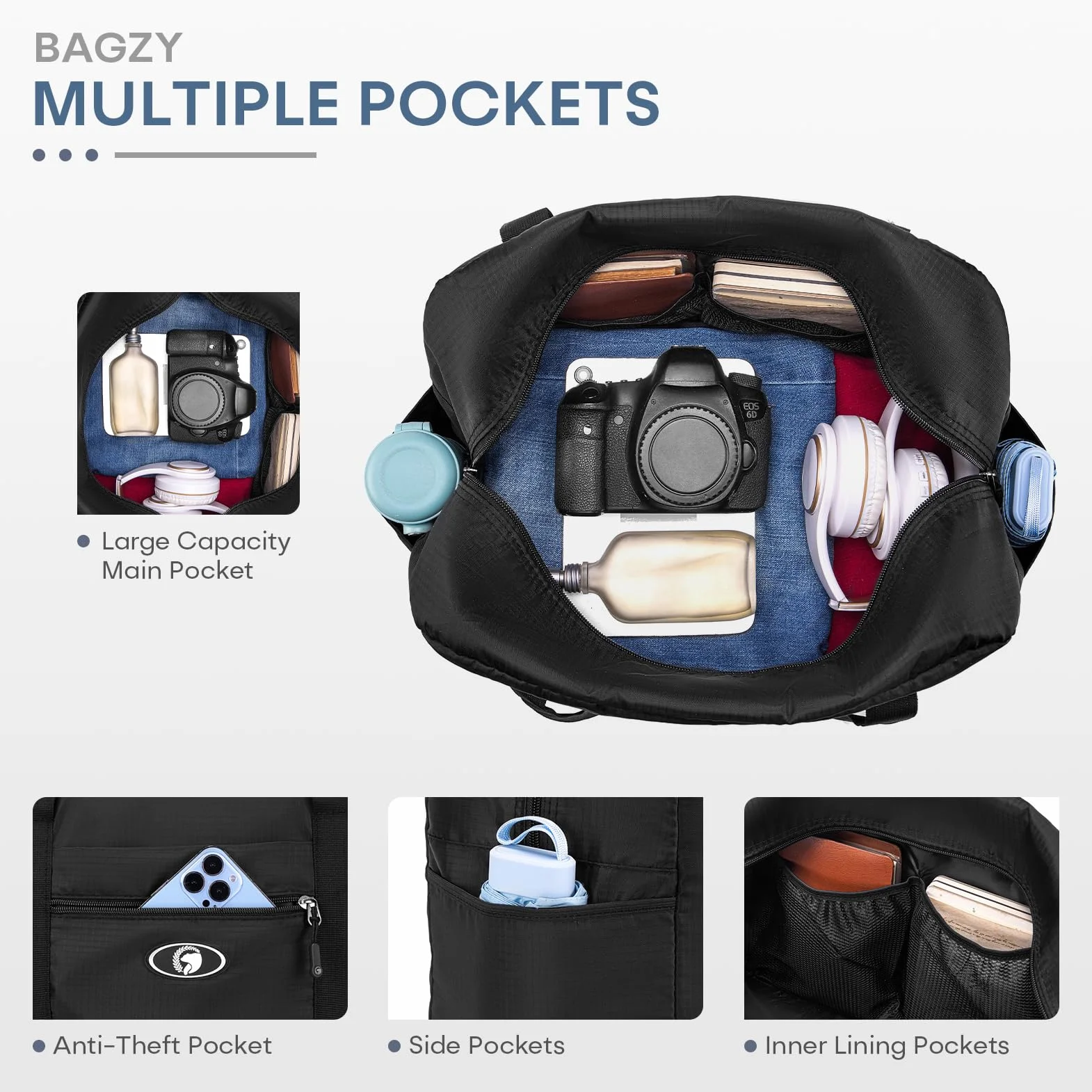 BAGZY Torba Podręczna 40x30x20 Wizzair 25L Składana Torba Sportowa Weekendowa Wodoodporna Torba Podróżna z Nylonu na Ramię Torba Kabinowa z Workiem Próżniowym dla Szpitala Podróży i Codziennego Użytku