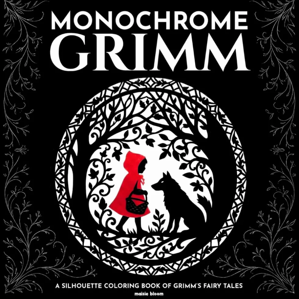 Monochrome Grimm Coloring Book (Illustrated): Forty Fairy Tales in Black and White to Color With Just One Pen