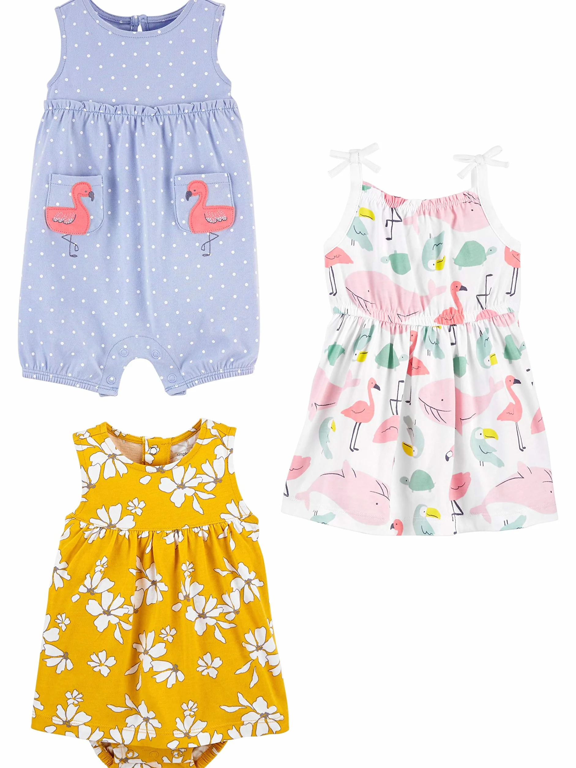 Simple Joys by Carter's Kombinezon dziecięcy Niemowlęta - dziewczynki Baby Girls' 3-Pack Romper, Sunsuit, and Dress