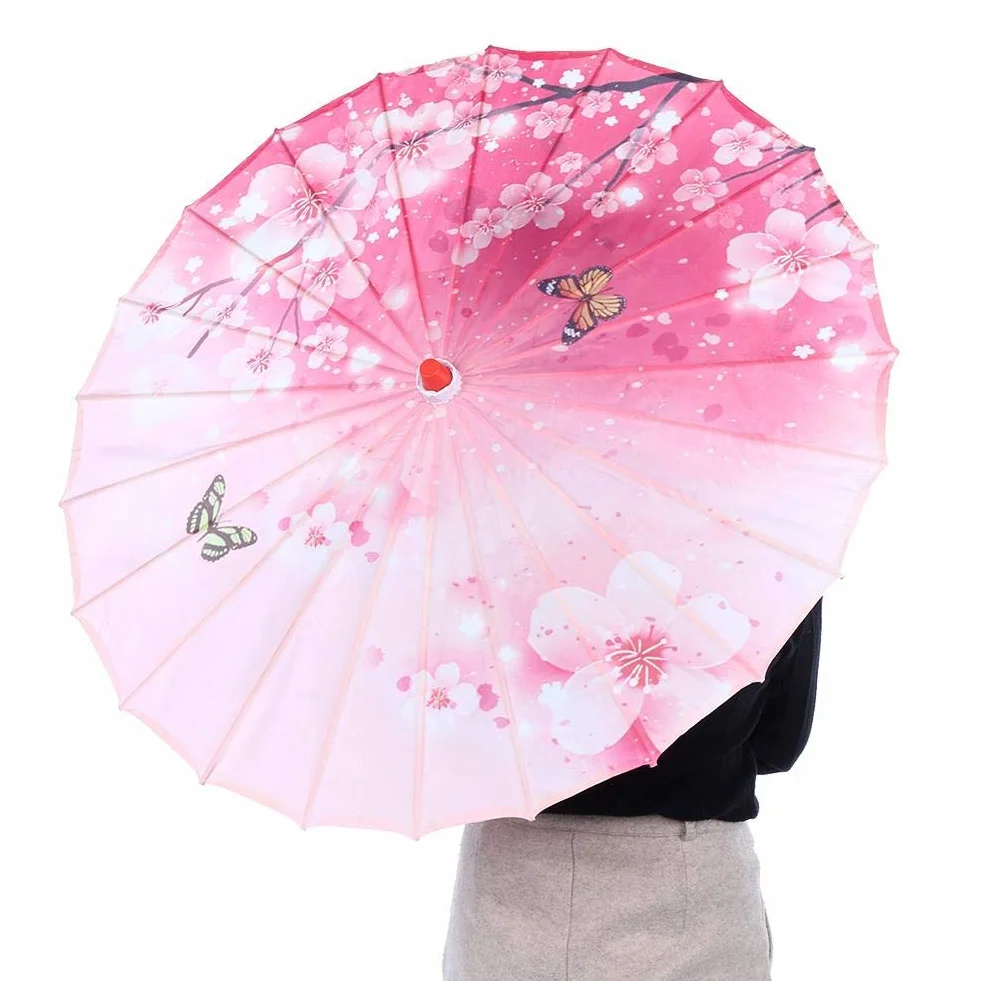 Olejowany papierowy parasol damski ręcznie robiony olejowany papierowy parasol wiatroodporny chiński klasyczny parasol taneczny (różowy)