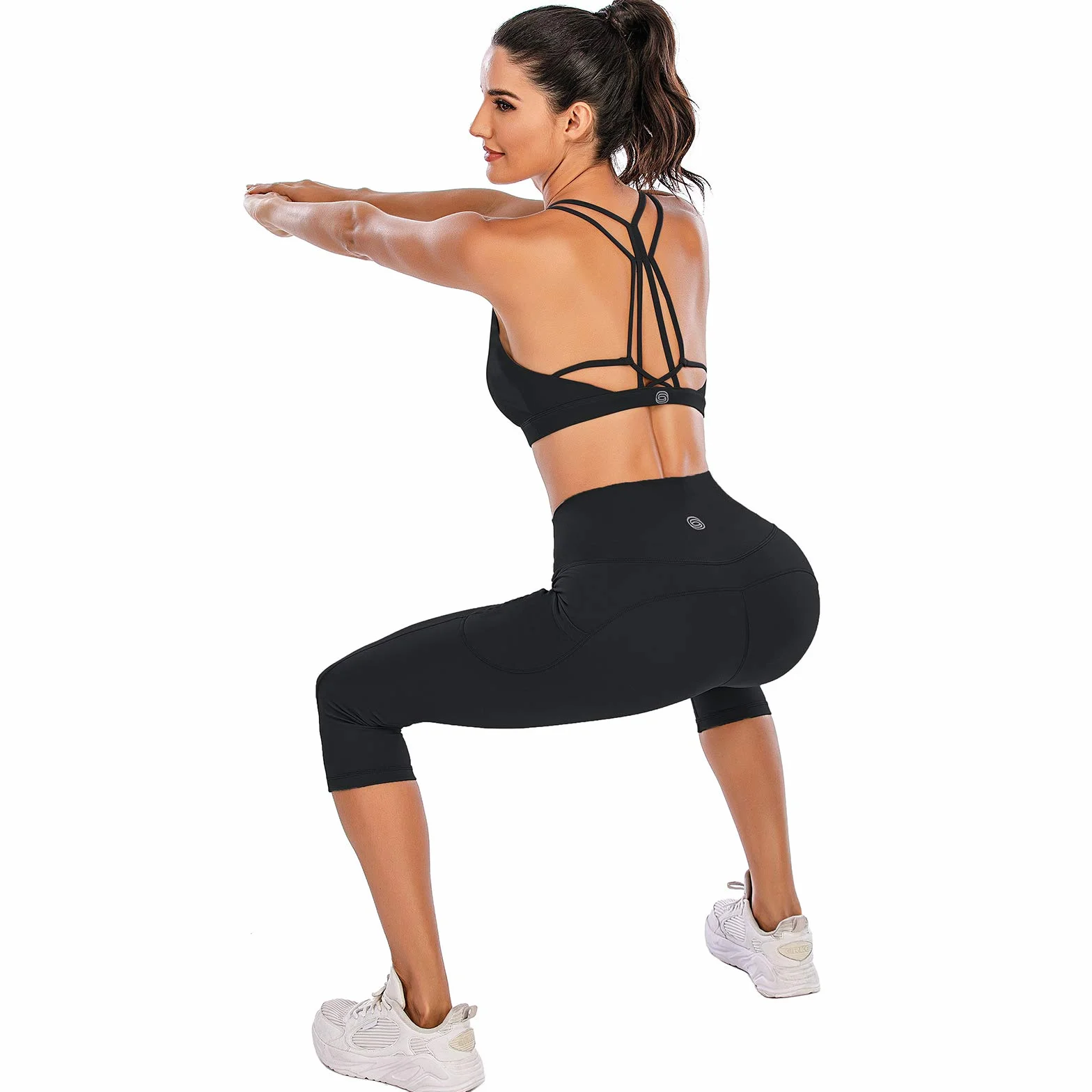 Steppe Naked Feeling spodnie do jogi z wysokim stanem damskie legginsy treningowe capri z kieszeniami, Kieszeń Capris-czarna, XL