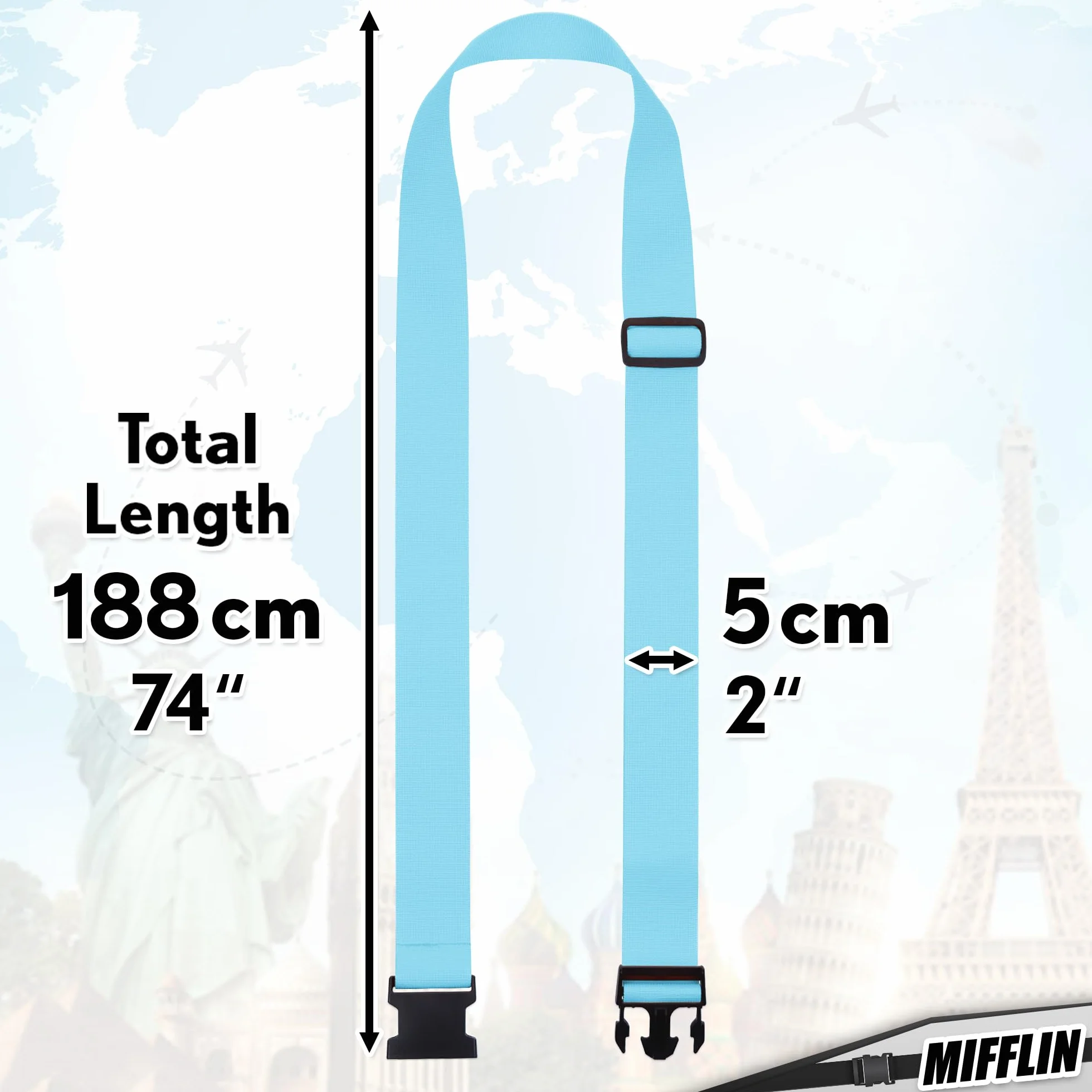 Luggage Straps - Mixed Color, 2m Long, 5cm Wide, 4 Pack - Adjustable Nylon Belt for Travel Suitcases & Bags - by Mifflin