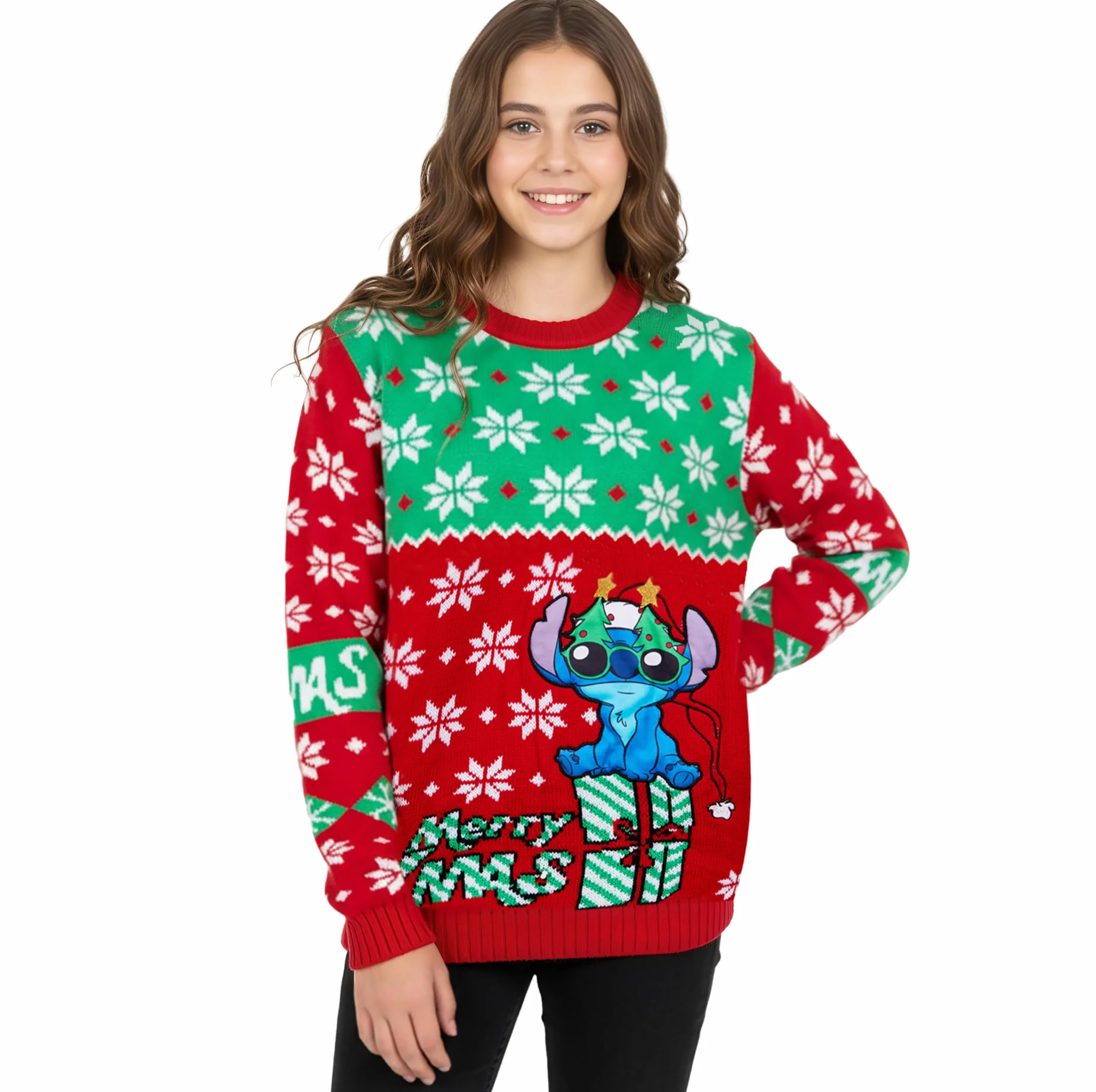 Disney Stitch Christmas Jumper Kids Świąteczny Sweter dla Dzieci Oficjalne Prezenty Lilo i Stitch dla Dziewczynek 7-14 Lat