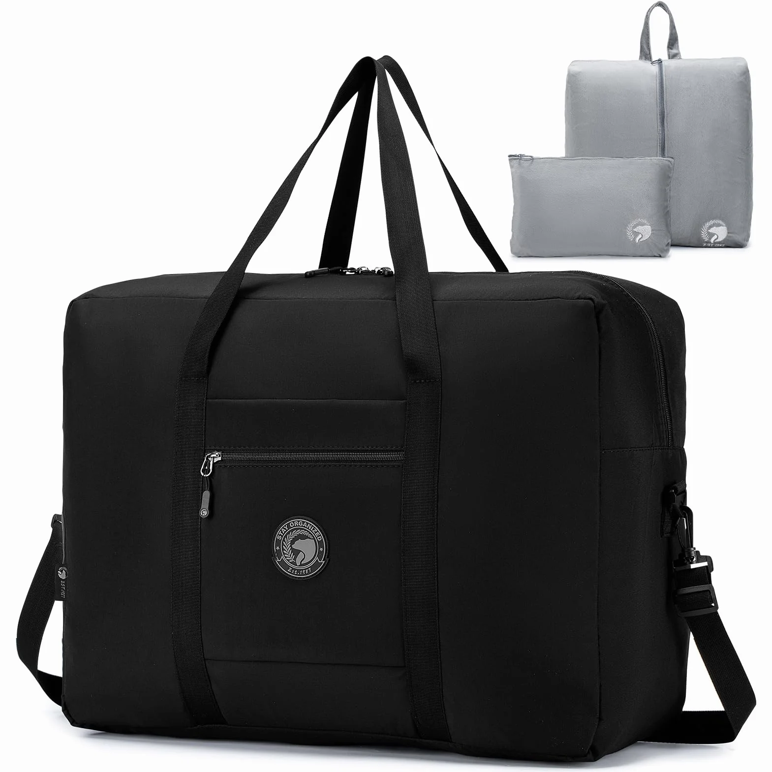 SPAHER Torba Podróżna Duża Składana Torby Podróżne Bagaż Podręczny 55x40x20 Lufthansa Tui Airways Lekki Samolotu Torba Marynarska 45L Packable Holdall Wodoodporna Torebka dla Mężczyzn i Kobiet Czarny