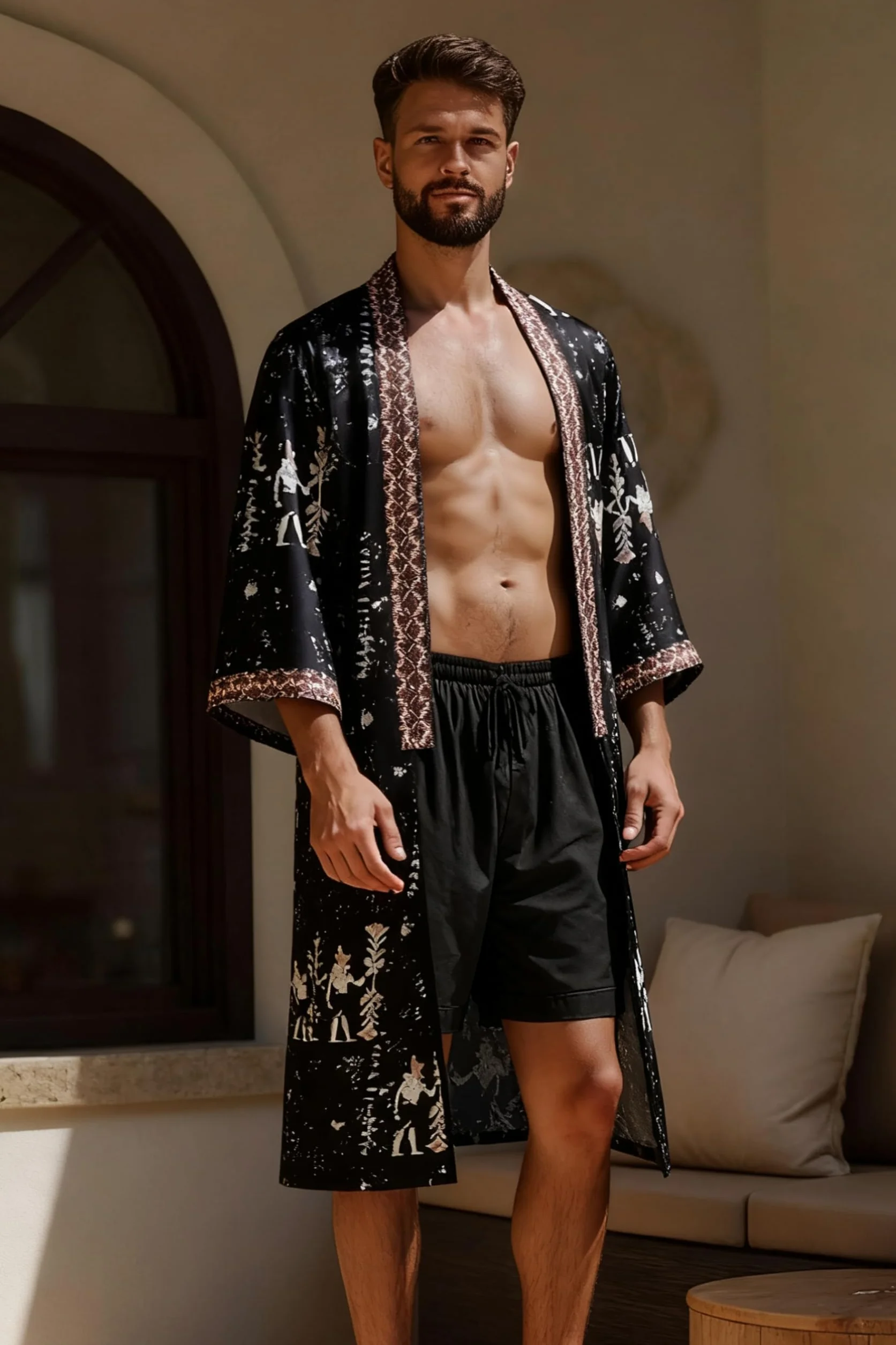BABEYOND Houndstooth kimono męski szlafrok kąpielowy – długi jedwabny płaszcz do spania męski bielizna nocna satynowy szlafrok szlafrok modny szlafrok kąpielowy
