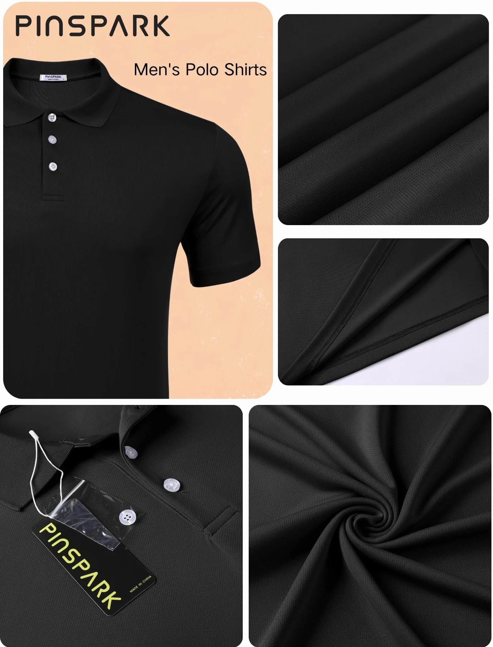PINSPARK 1/3/5 sztuk męskich koszulek polo, szybkoschnąca, koszulka polo, z krótkim rękawem, oddychająca, tenisowa, krój slim fit, koszulka rekreacyjna