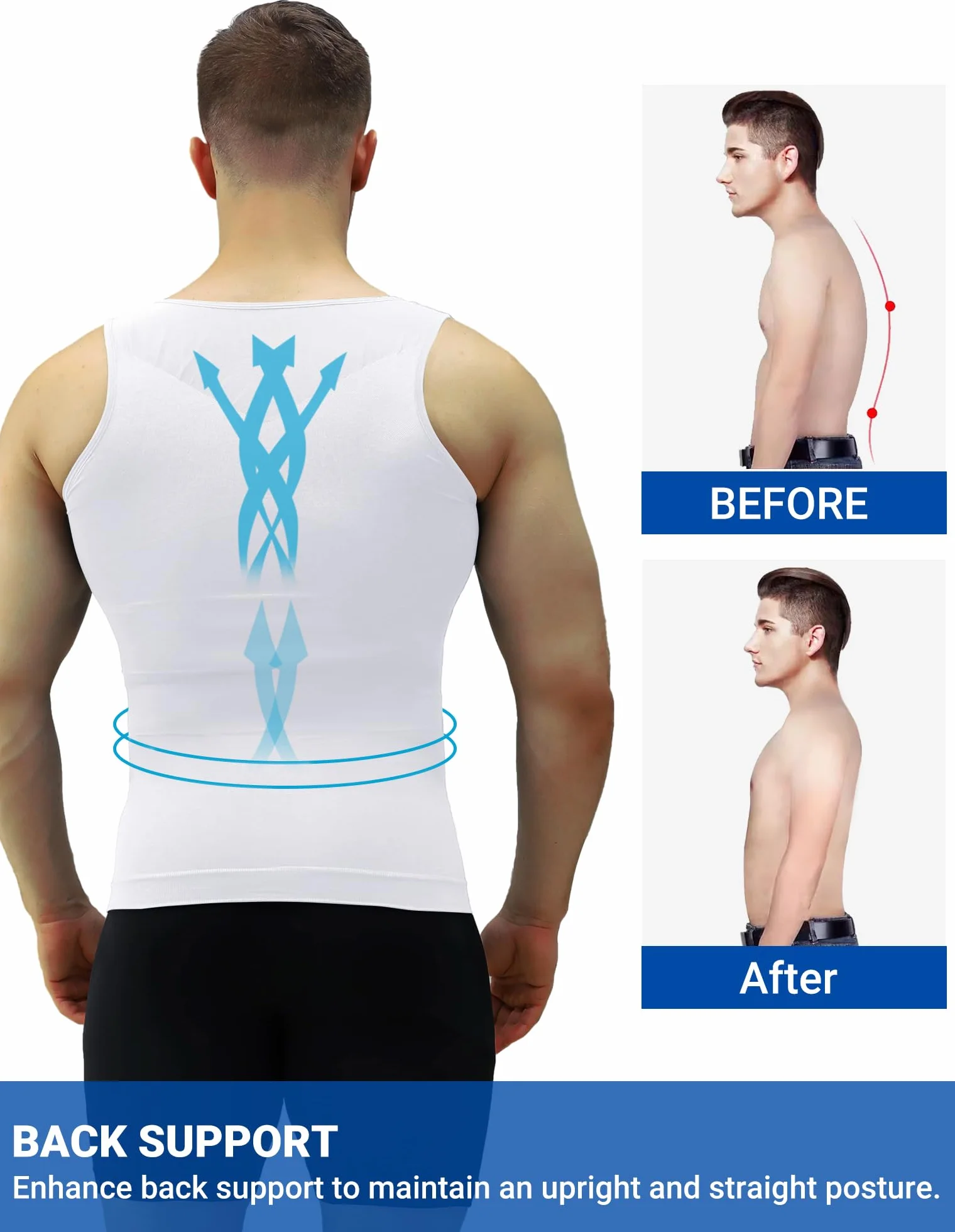 MEETYOO Koszulka kompresyjna męska typu tank top, bielizna modelująca bez rękawów, koszulka na siłownię, sport, podkoszulek dla mężczyzn, bodybuilding, trening, body Shaper, biały, XL