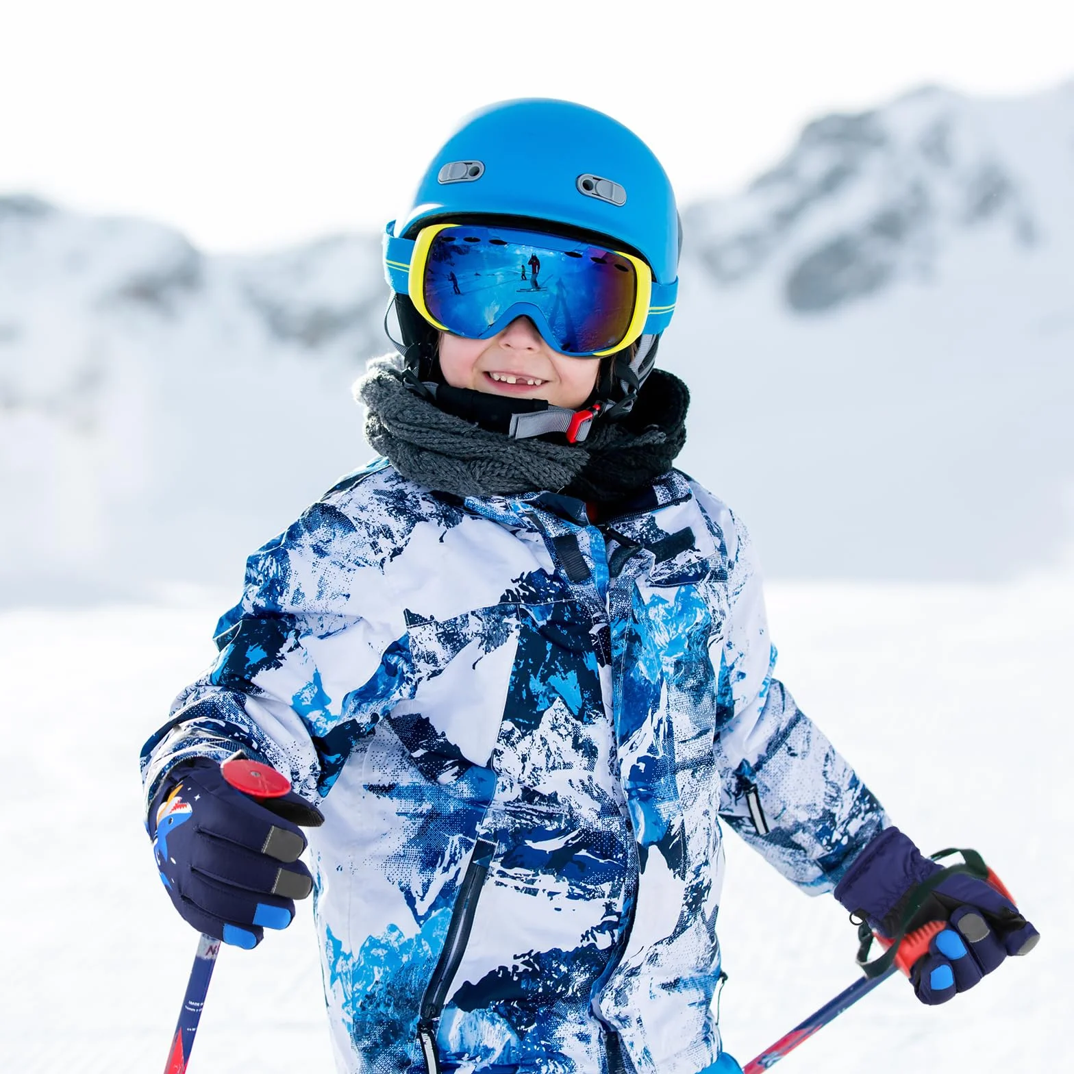 QKURT Dziecięce rękawice narciarskie, wodoodporne zimowe rękawiczki śnieżne, wiatroszczelne rękawice narciarskie do snowboardu, rękawice sportowe na świeżym powietrzu dla chłopców i dziewcząt w wieku