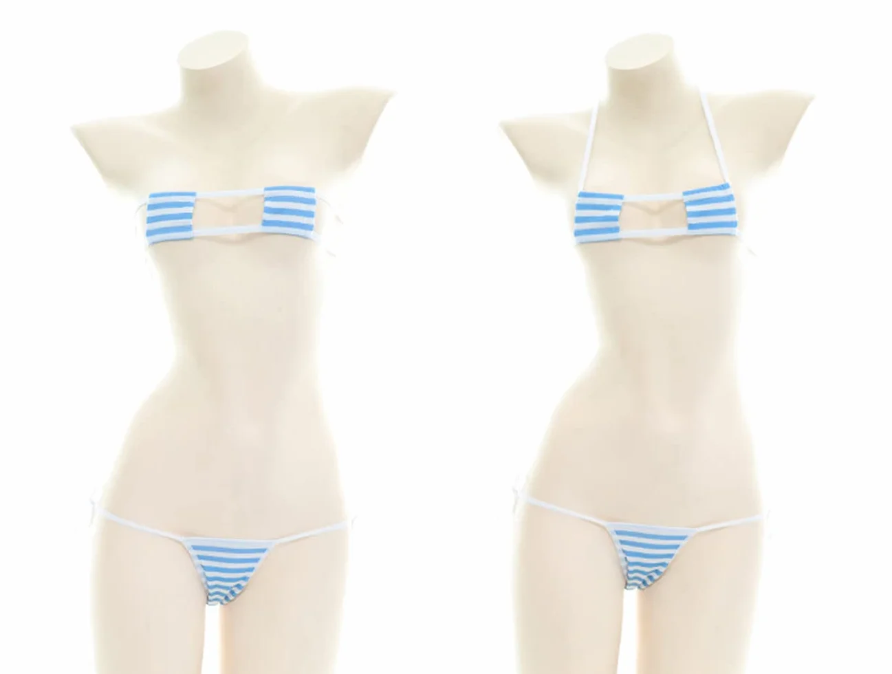SINMIUANIME Damska bielizna anime w japońskim stylu seksowna niebiesko-różowe paski mikro bikini cosplay biustonosz i majtki zestaw, One Size