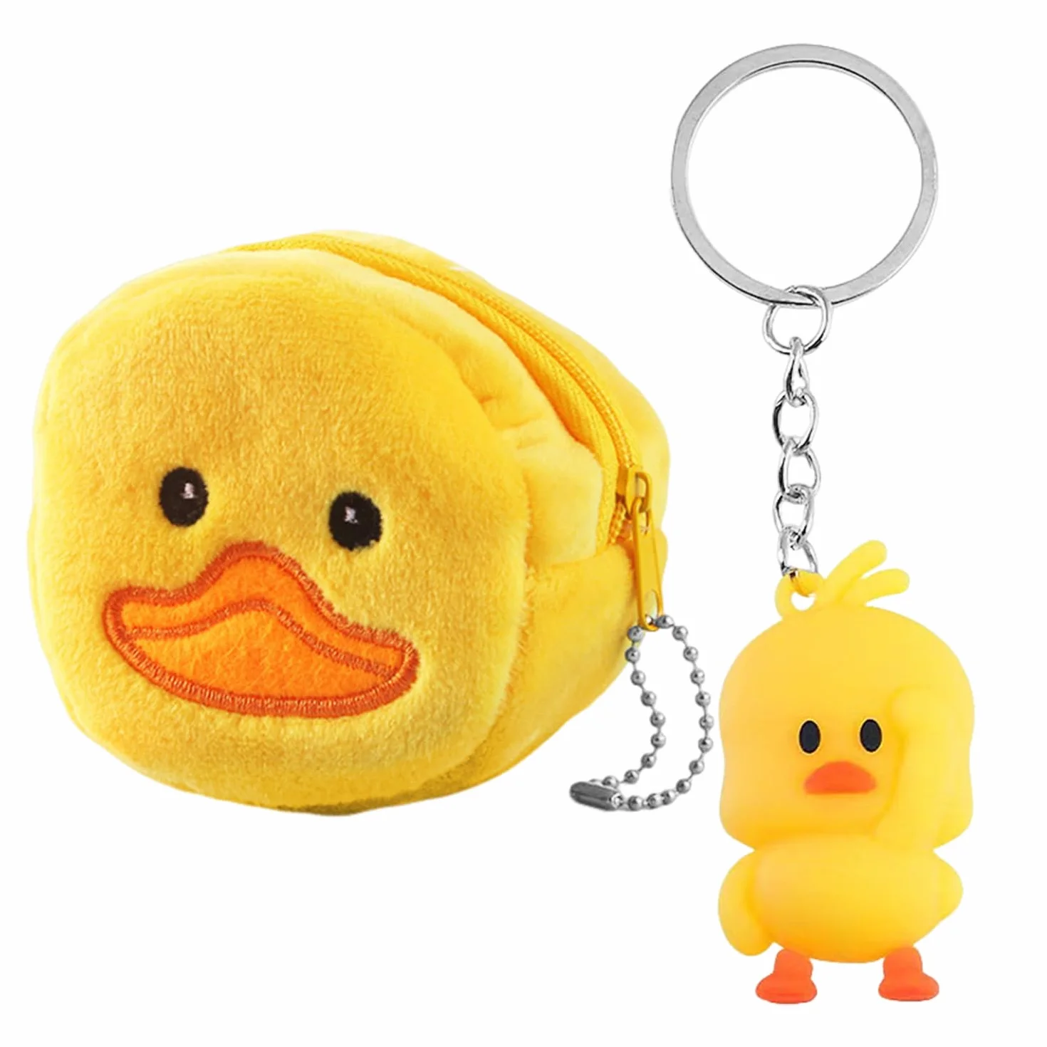 1 x portmonetka z kaczką i 1 zawieszką, uroczy portfel, pluszowy portfel w kształcie kreskówki, mini etui dla dzieci, Żółty, Taglia Unica, Nowoczesny