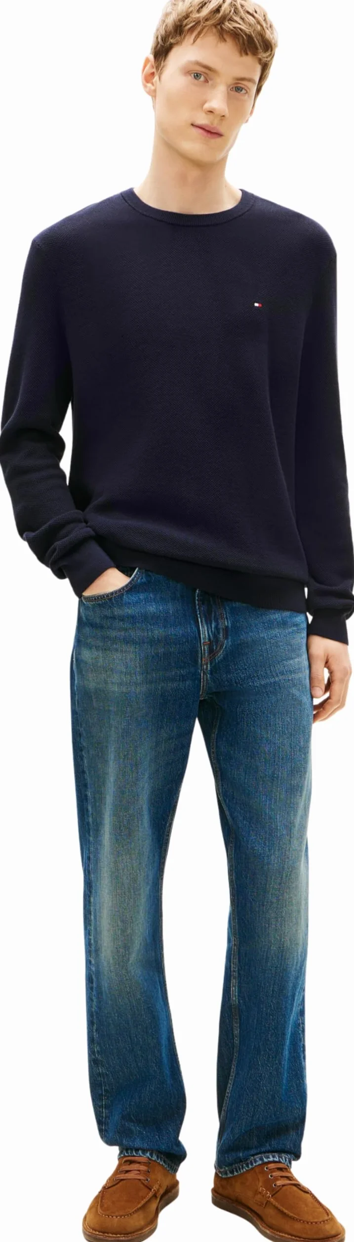 Tommy Hilfiger Męski sweter Essential Structure Crew Neck MW0MW36347, niebieski, L, Niebieski (pustynne niebo), L