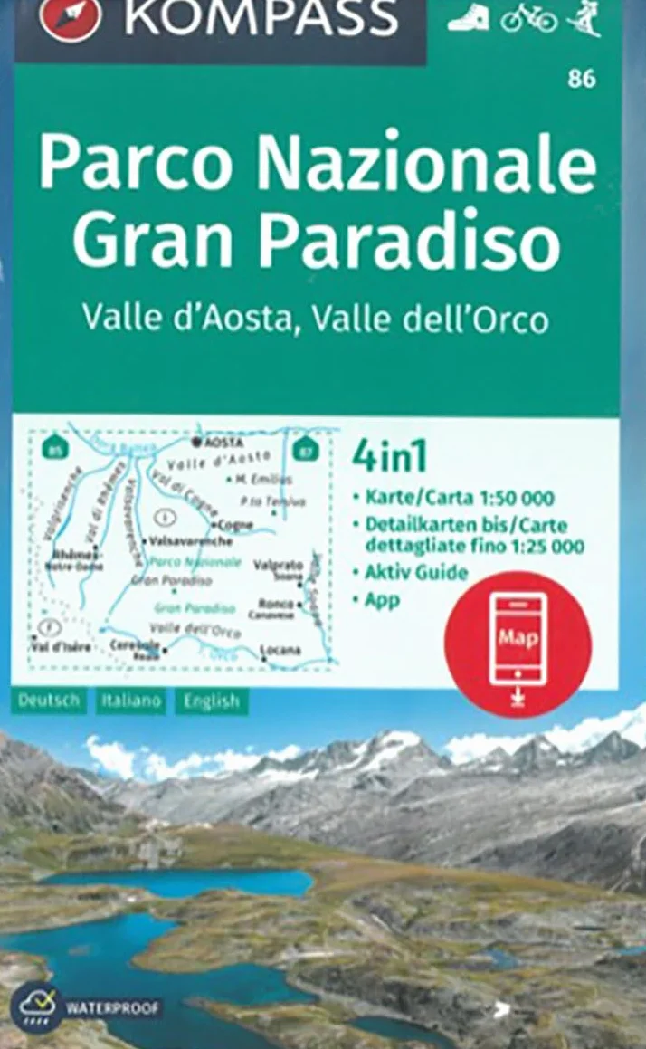 86 GRAN PARADISO-VALLE D'AOSTA PARCO NAZIONALE: Wandelkaart Schaal 1 : 50.000