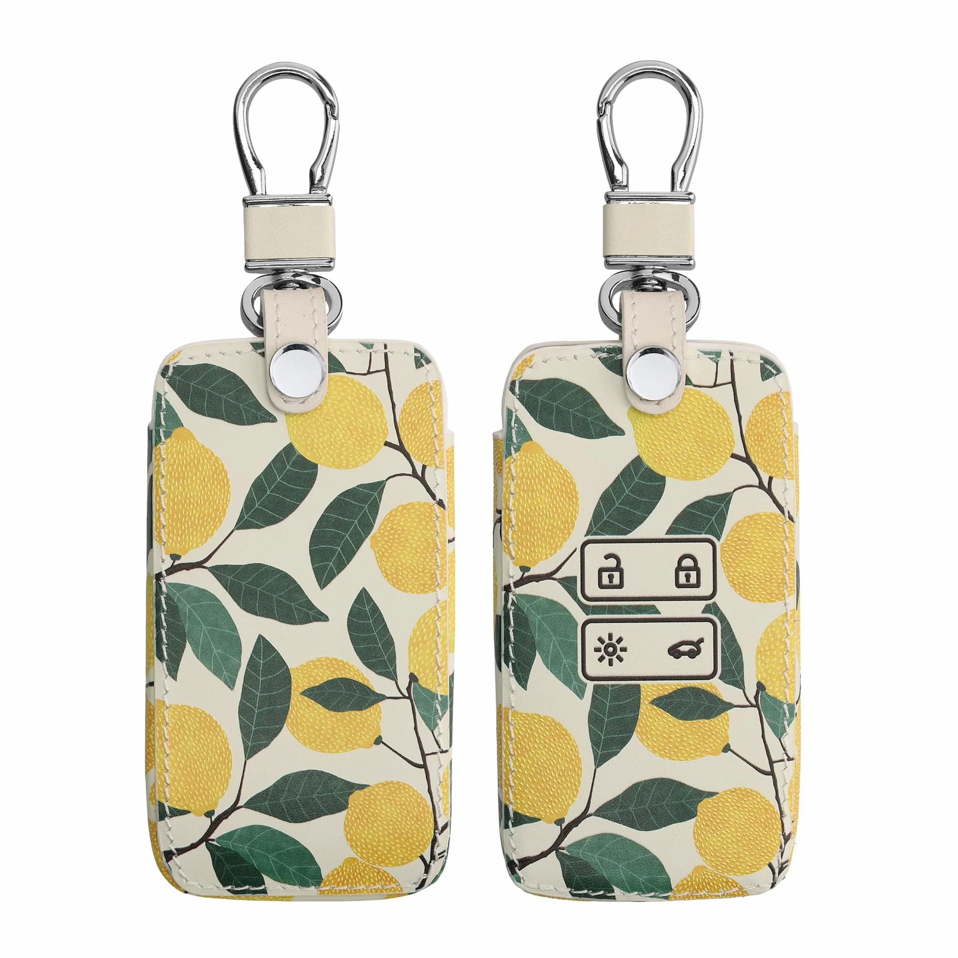 kwmobile Etui na klucze kompatybilne z kluczem samochodowym Renault z 4 przyciskami (tylko Keyless Go) - sztuczna skóra - cytryny żółty/zielony/beżowy