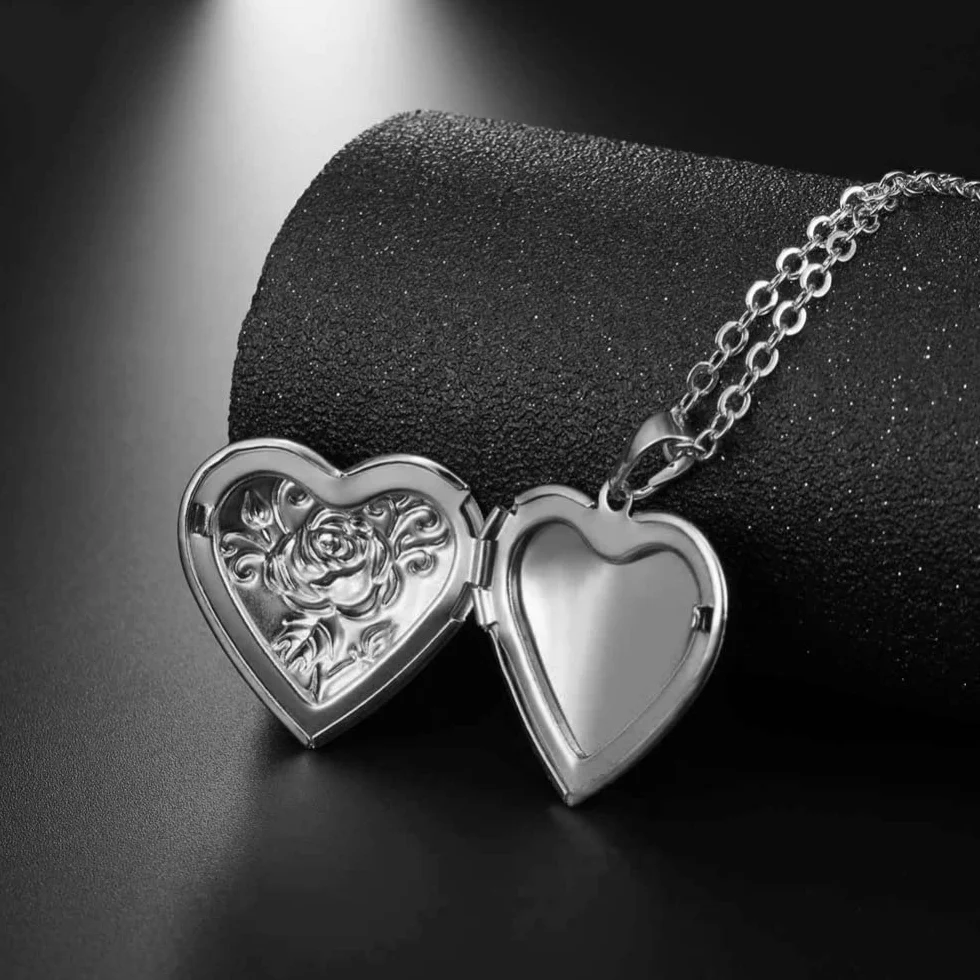2 sztuki Love Heart Locket naszyjnik trzymający zdjęcia stal nierdzewna w kształcie serca wisiorek naszyjnik pamięć zdjęcie wisiorek naszyjnik dla kobiet dziewczyn - styl 4 srebrny