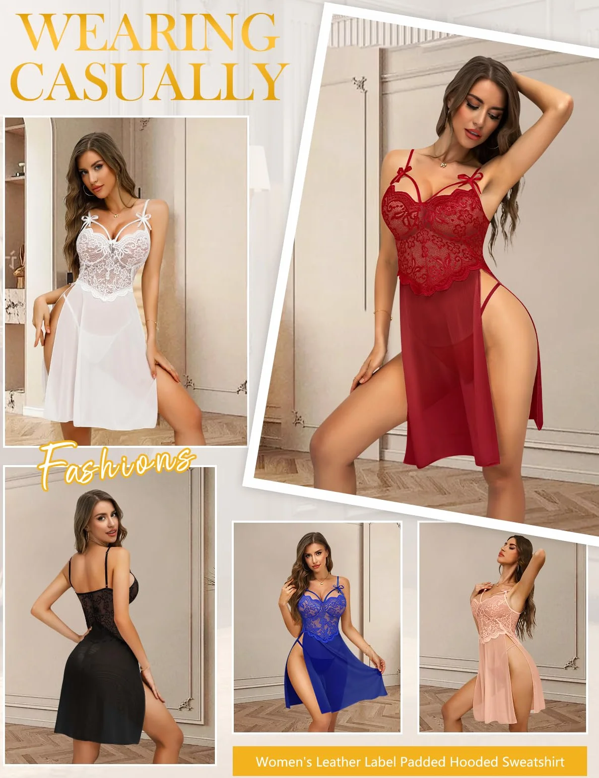 Tuopuda seksowna bielizna damska kokieteryjna, gorący strój, koszulka nocna, zmysłowa koronkowa koszula nocna z dekoltem w V, mini sukienka nocna, bielizna damska, Babydoll z G-stringami