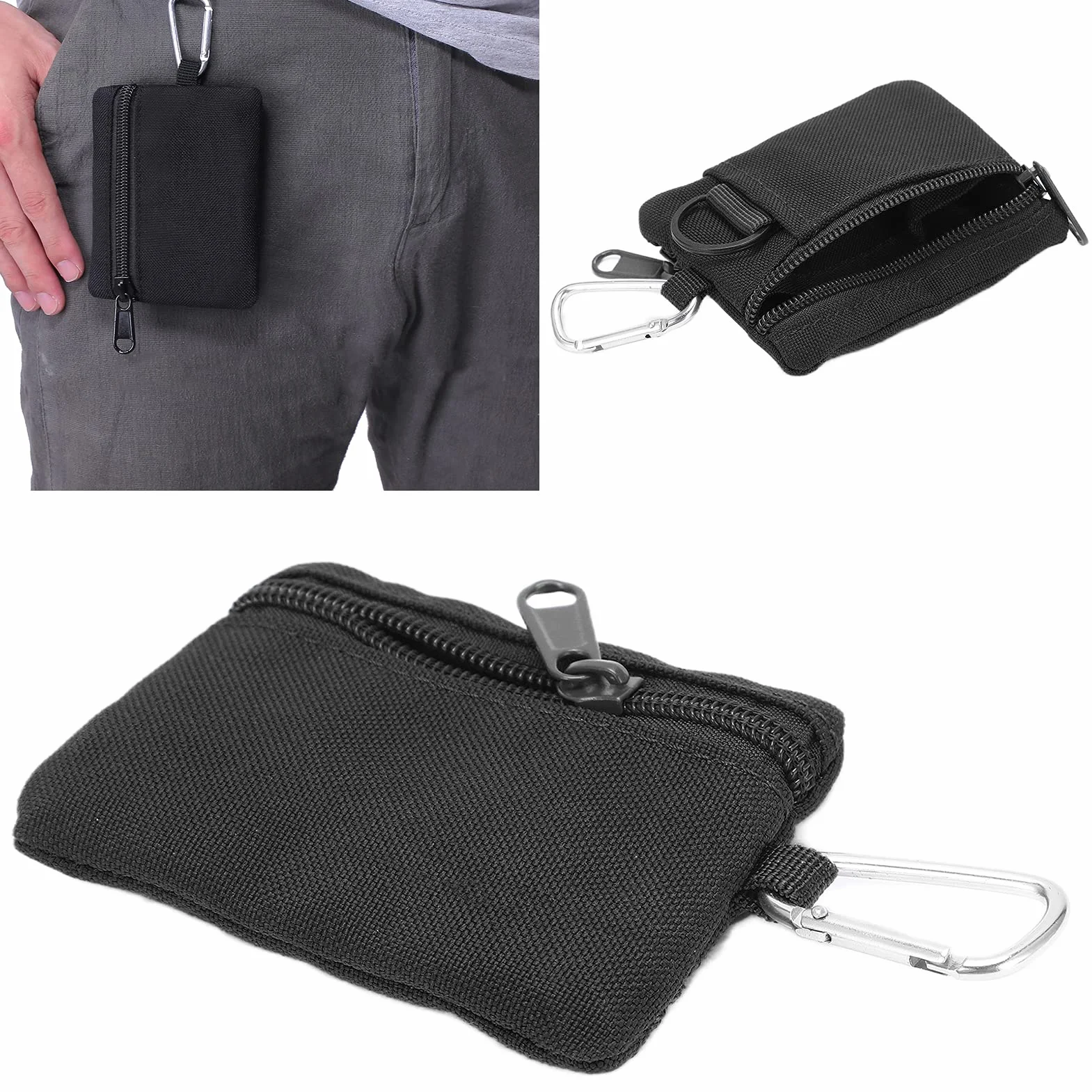 Torebki Mini, Przenośne Mini Etui na Klucze, Etui na Zewnątrz, Portmonetka z Karabińczykiem (Czarny)