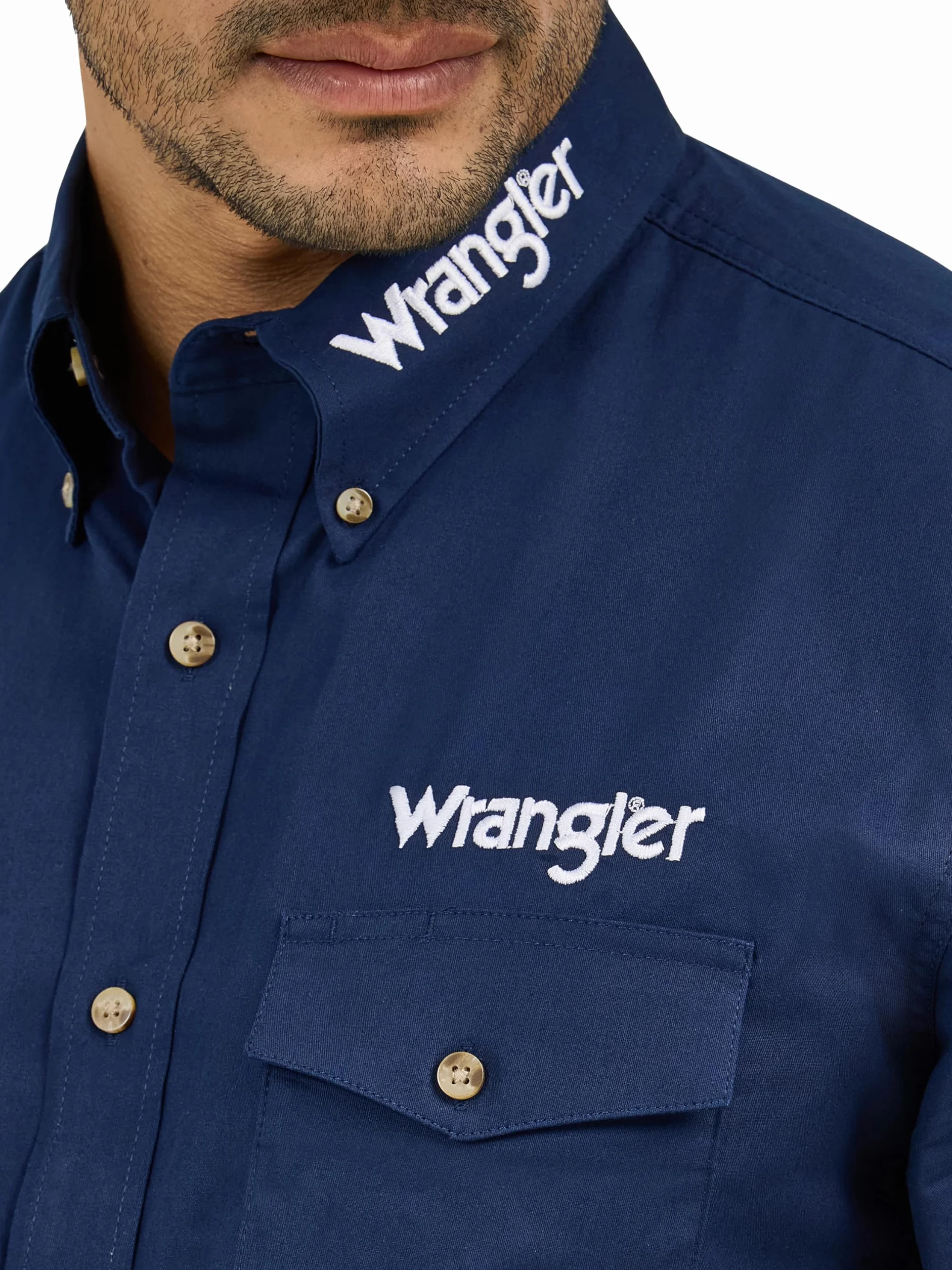Wrangler Koszula na guziki Mężczyźni Men's Logo Two Pocket Sleeve Shirt (1 w zestawie)